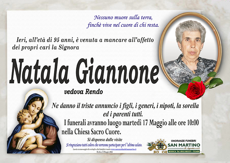 Necrologi: E’ deceduta Natala Giannone