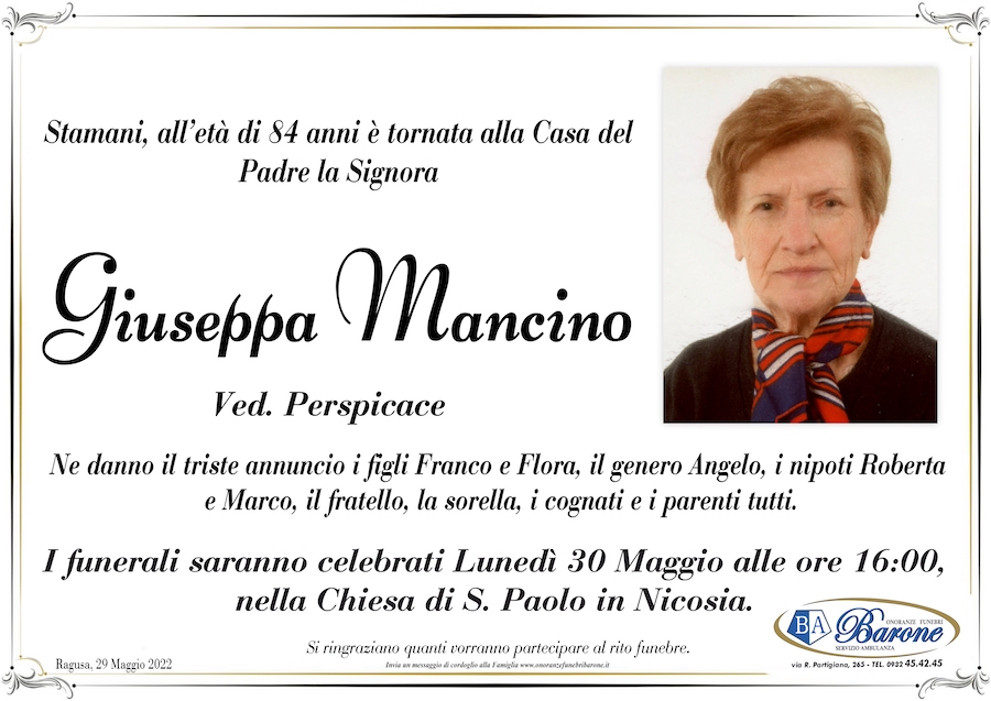 Necrologi: Giuseppa Mancino