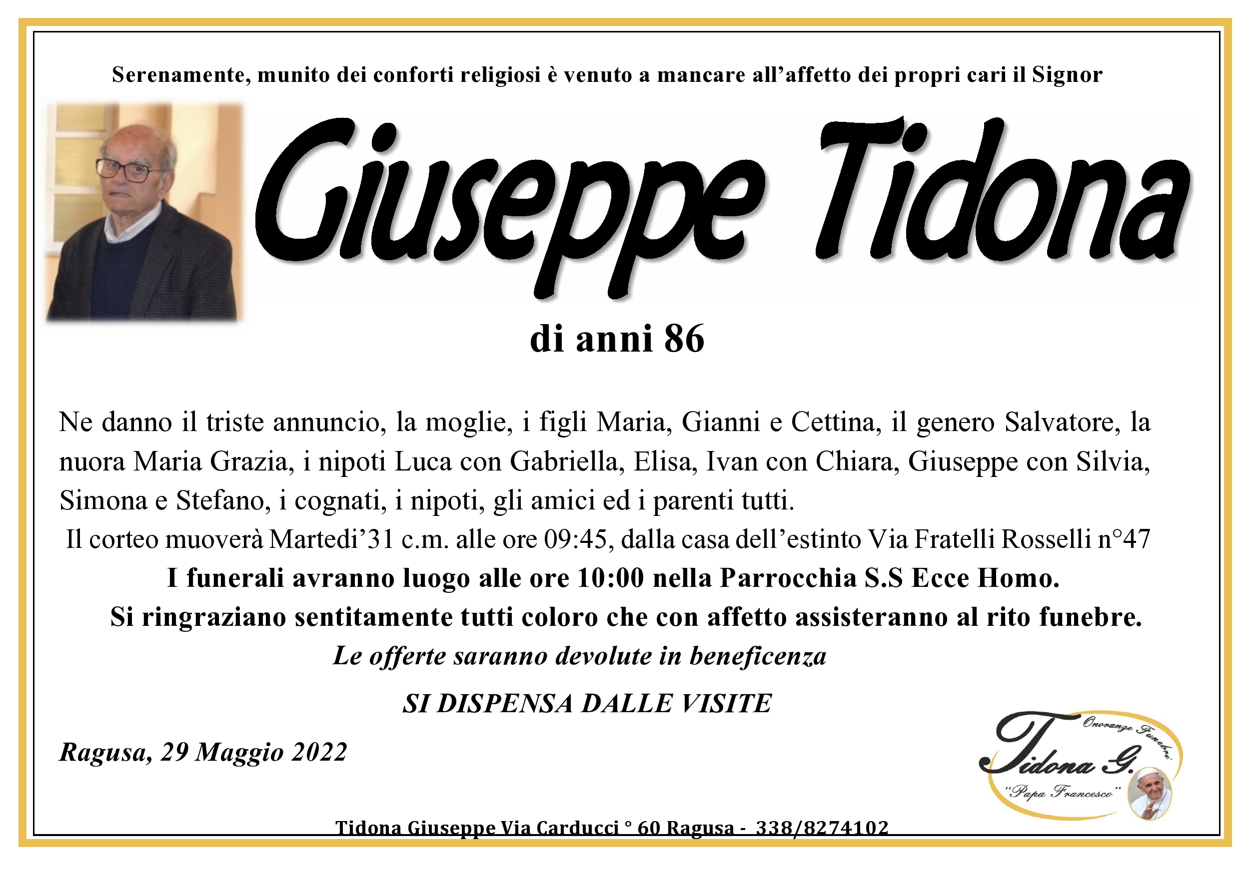 Necrologi: Giuseppe Tidona