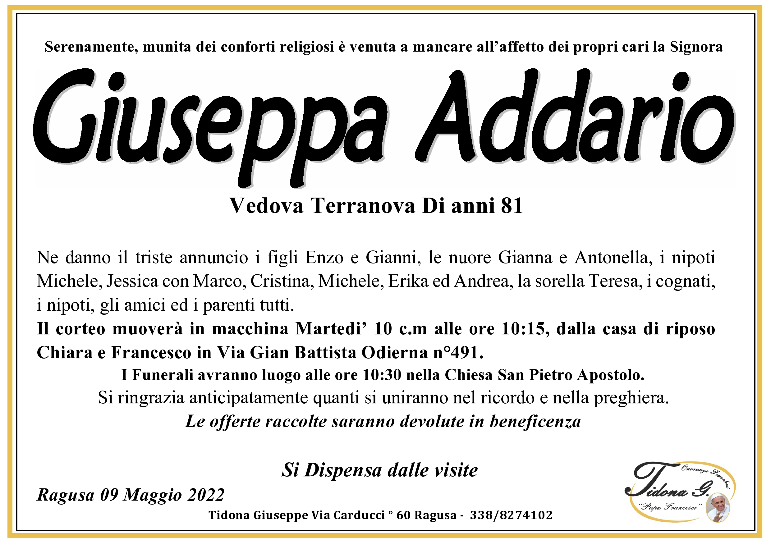 Necrologi: Giueppa Addario