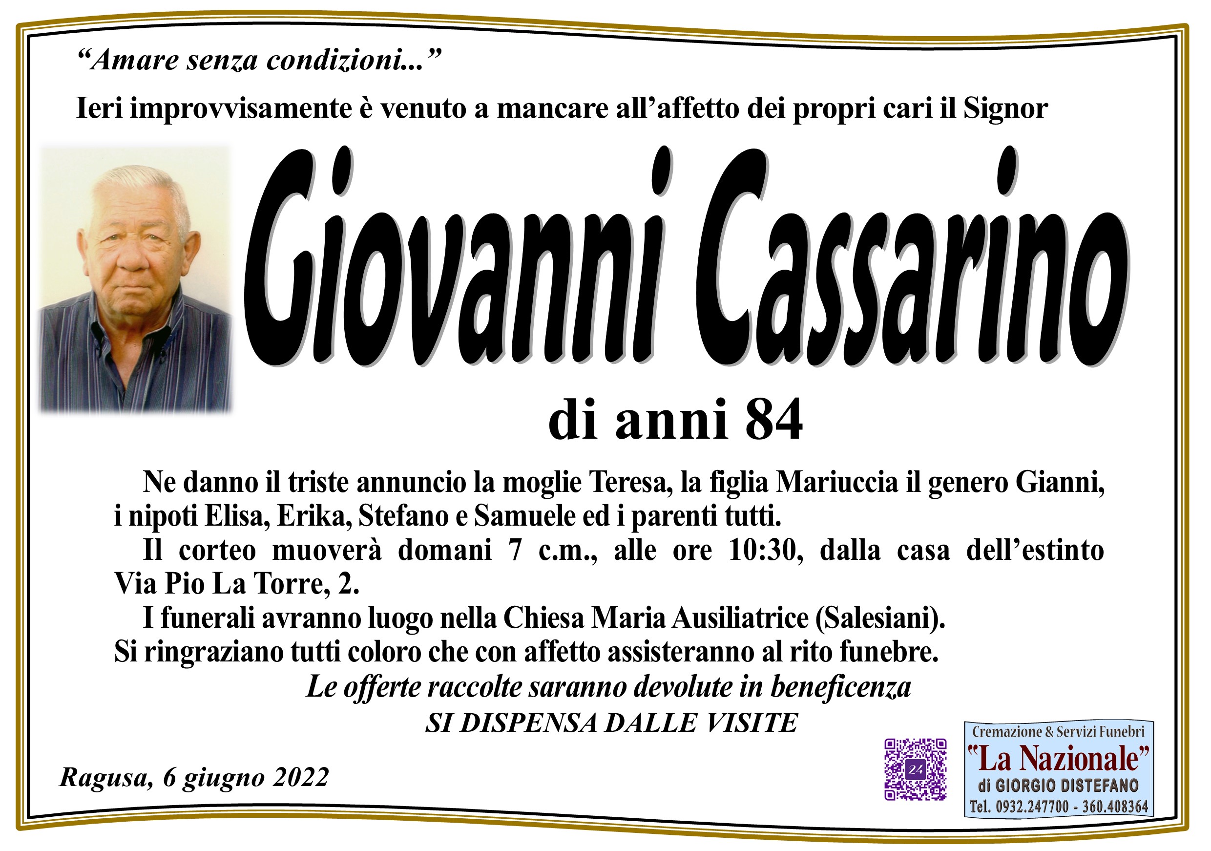 Necrologi: Giovanni Cassarino