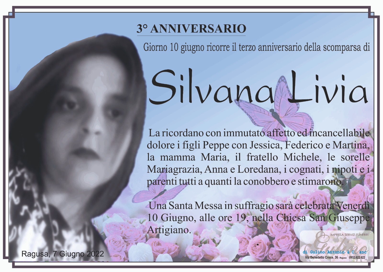Necrologi, anniversario: Silvana Livia - Ragusa Oggi