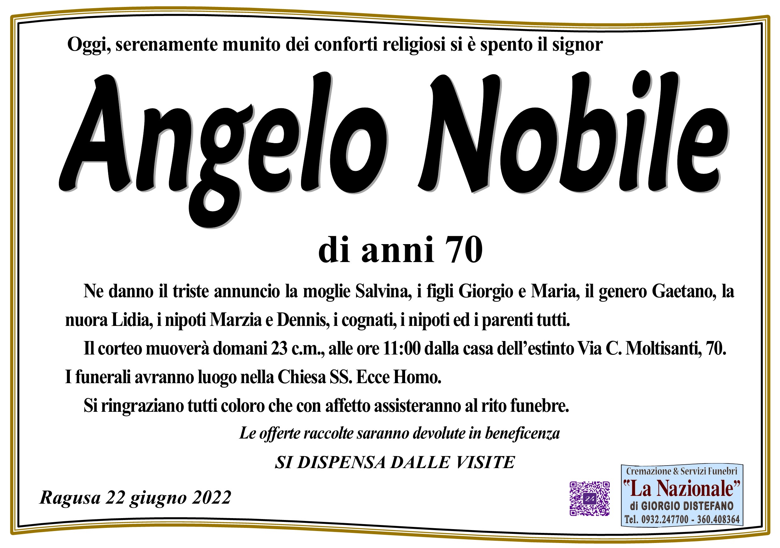 Necrologi: Angelo Nobile