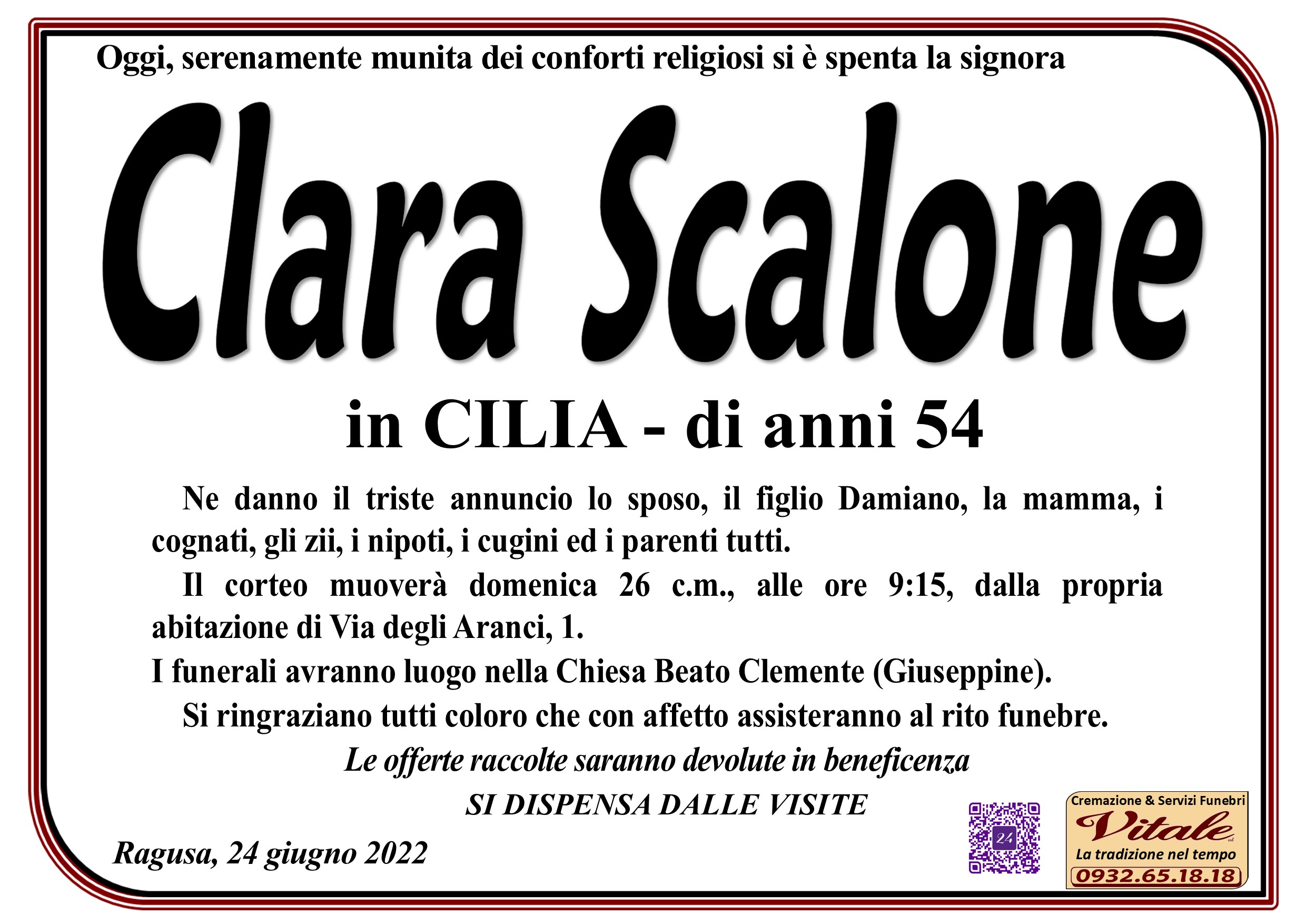 Necrologi: Clara Scalone
