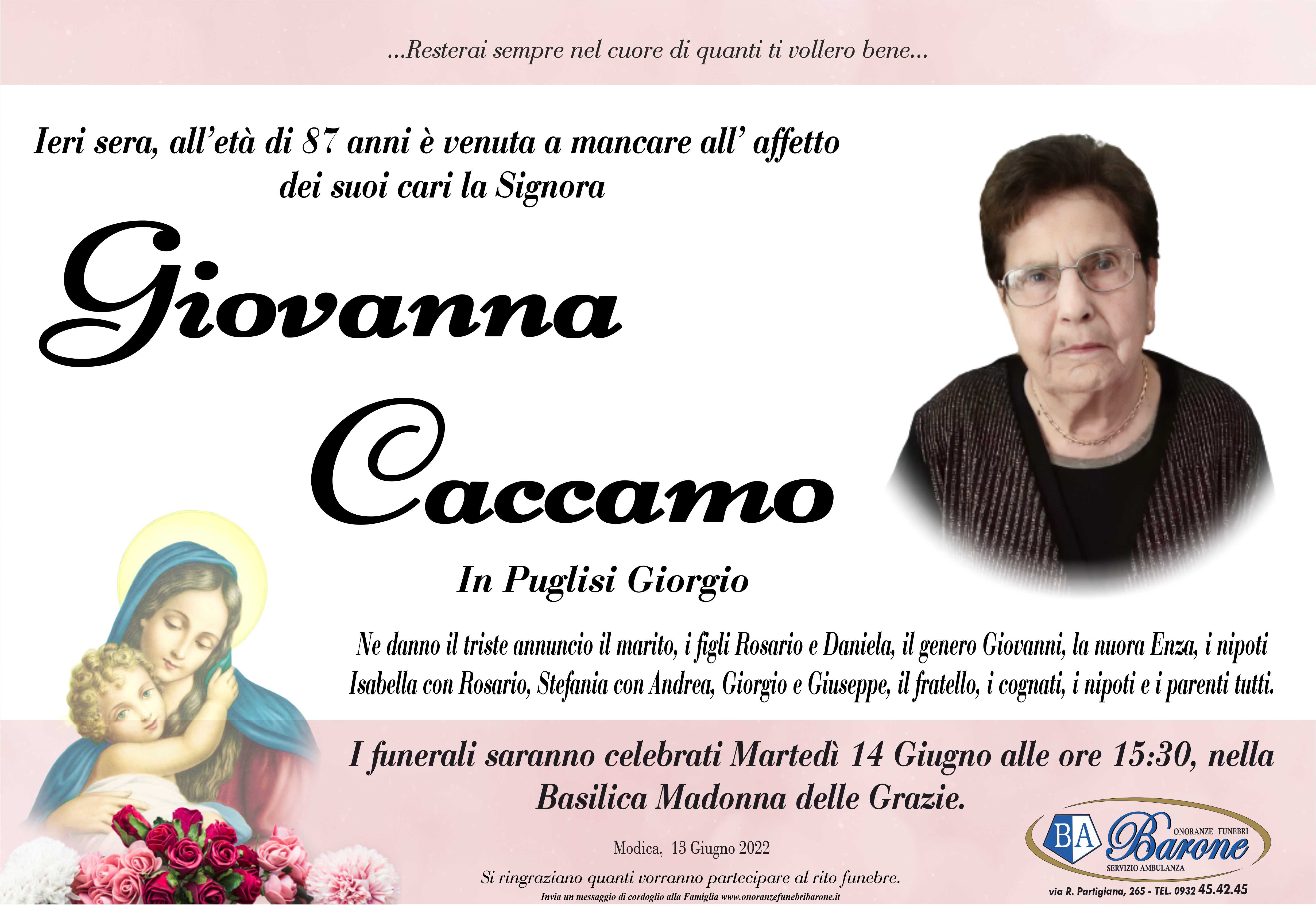 Necrologi: Giovanna Caccamo