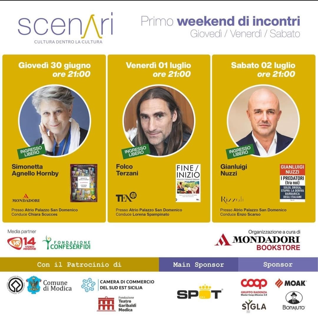 “Scenari” a Modica: Simonetta Agnello Hornby, Folco Terzani e Gianluigi Nuzzi aprono la rassegna di grandi libri e grandi scrittori