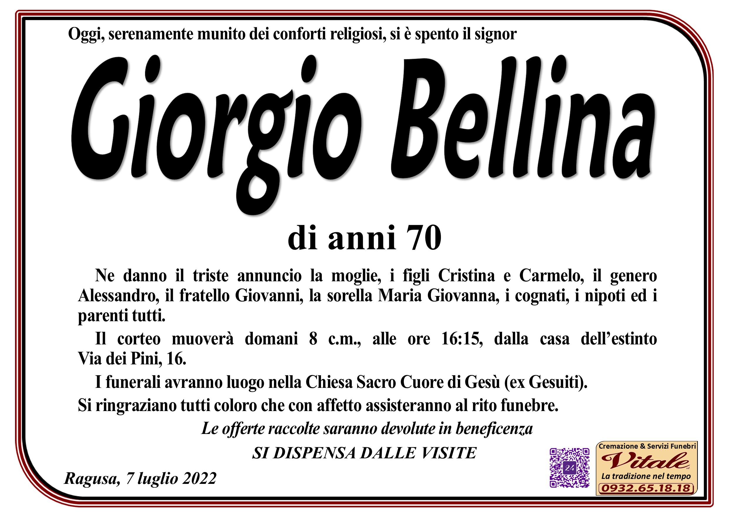 Necrologi: Giorgio Bellina