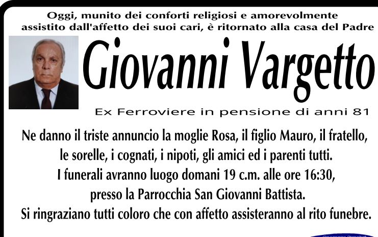 Necrologi: Giovanni Vargetto