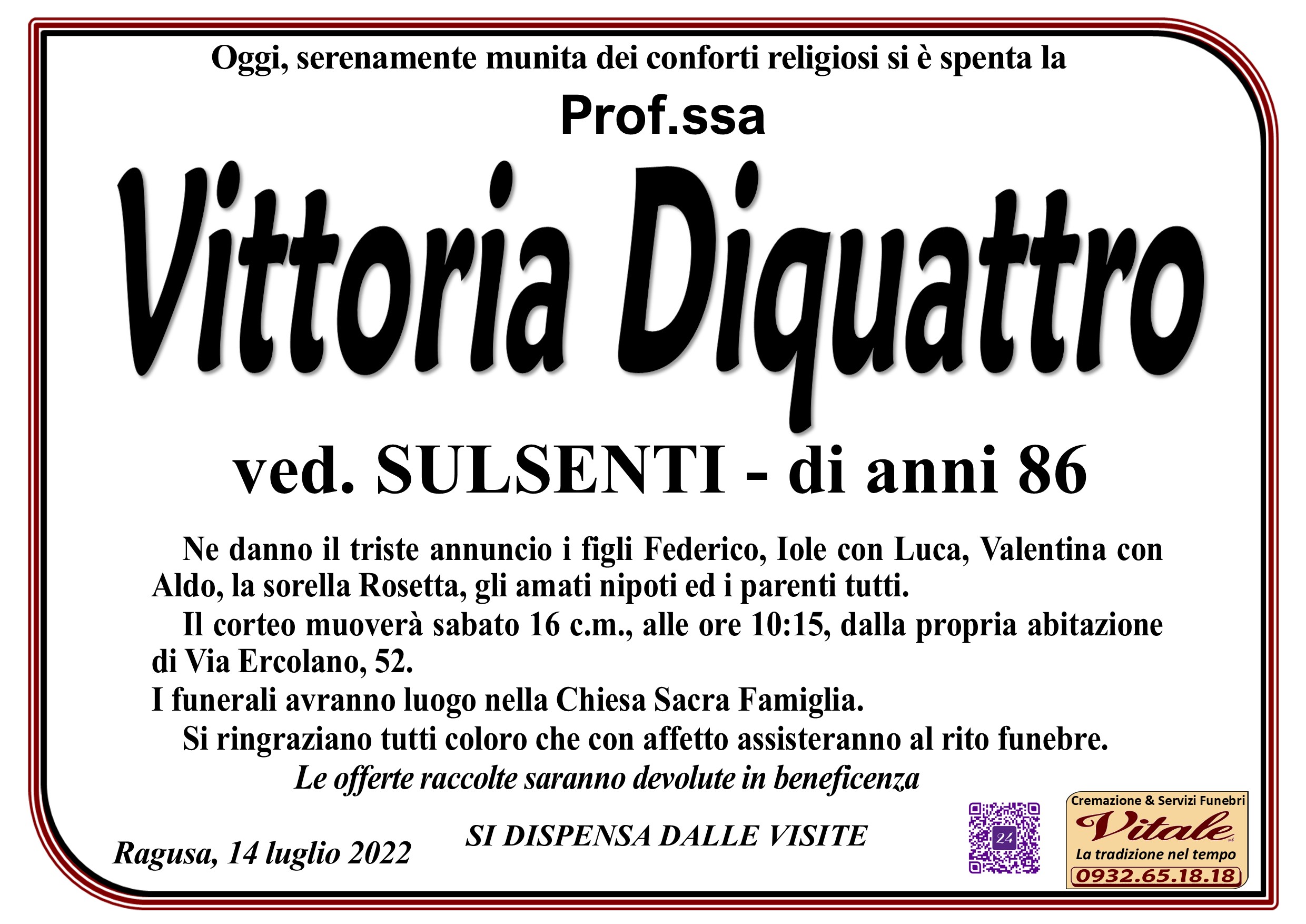 Necrologi: Vittoria Diquattro