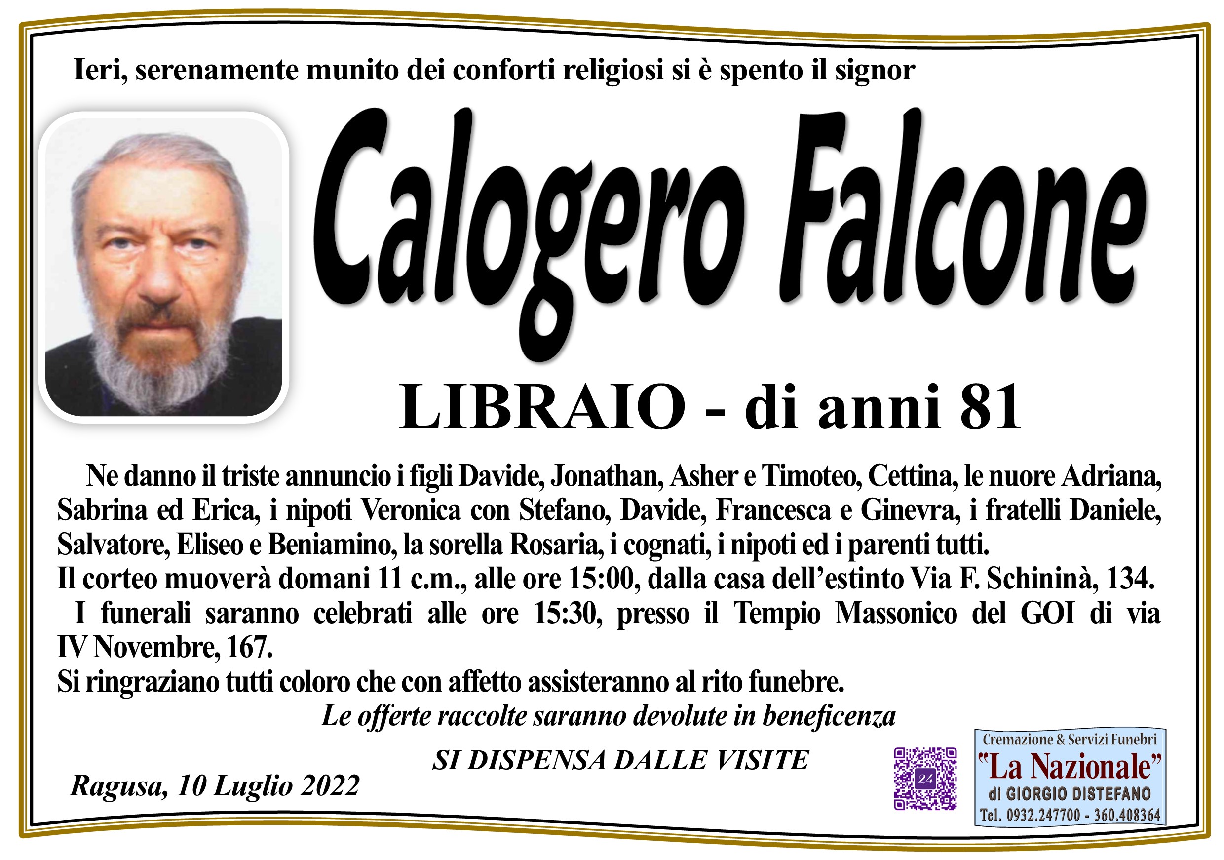Necrologi: Calogero Falcone