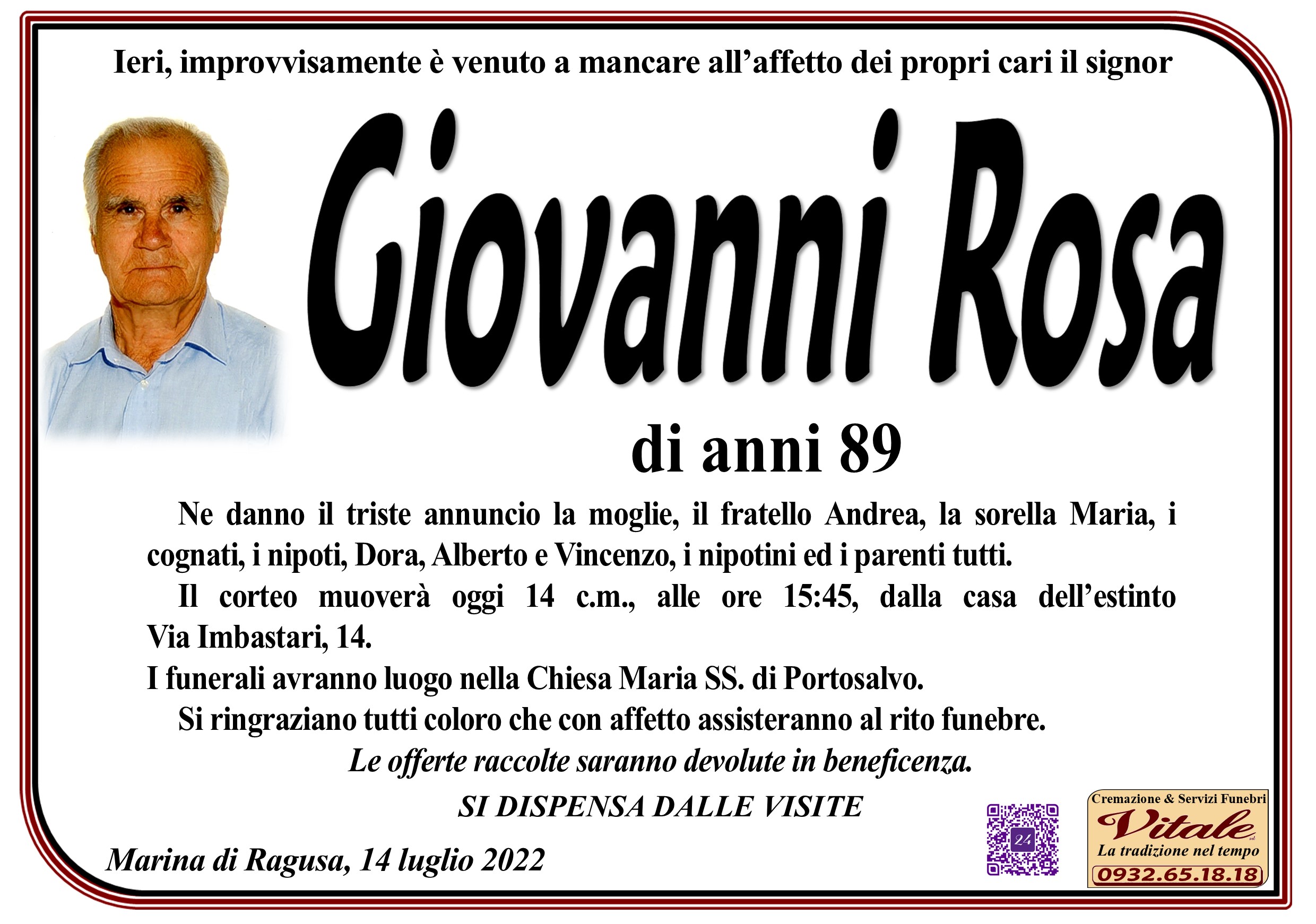 Necrologi: Giovanni Rosa