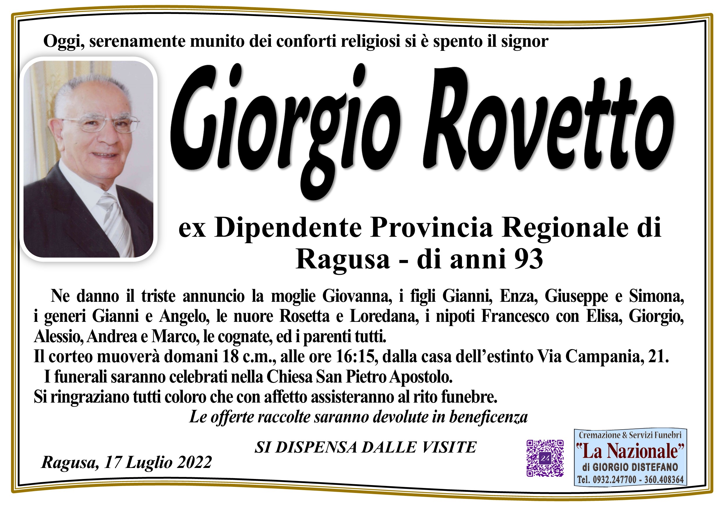 Necrologi Giorgio Rovetto