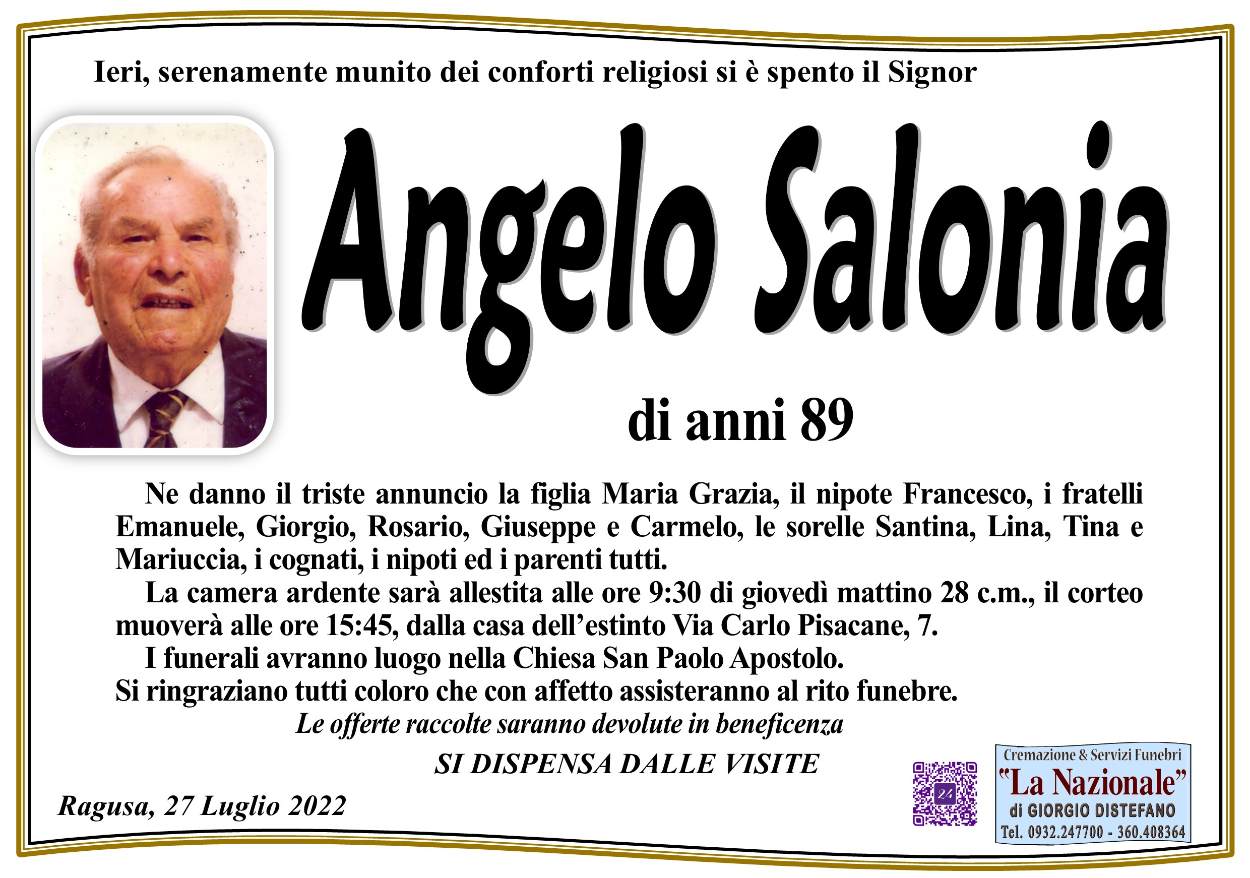 Necrologi: Angelo Salonia