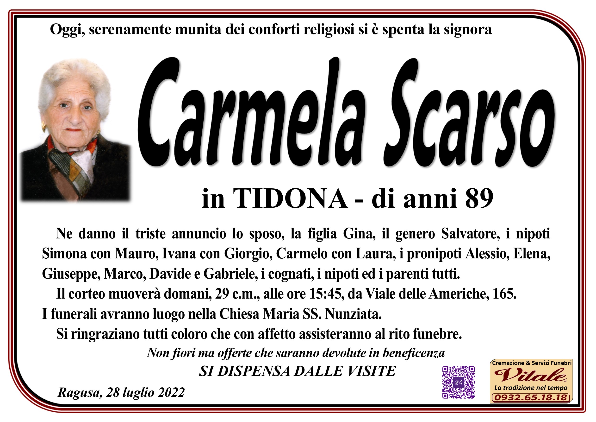 Necrologi: Carmela Scarso