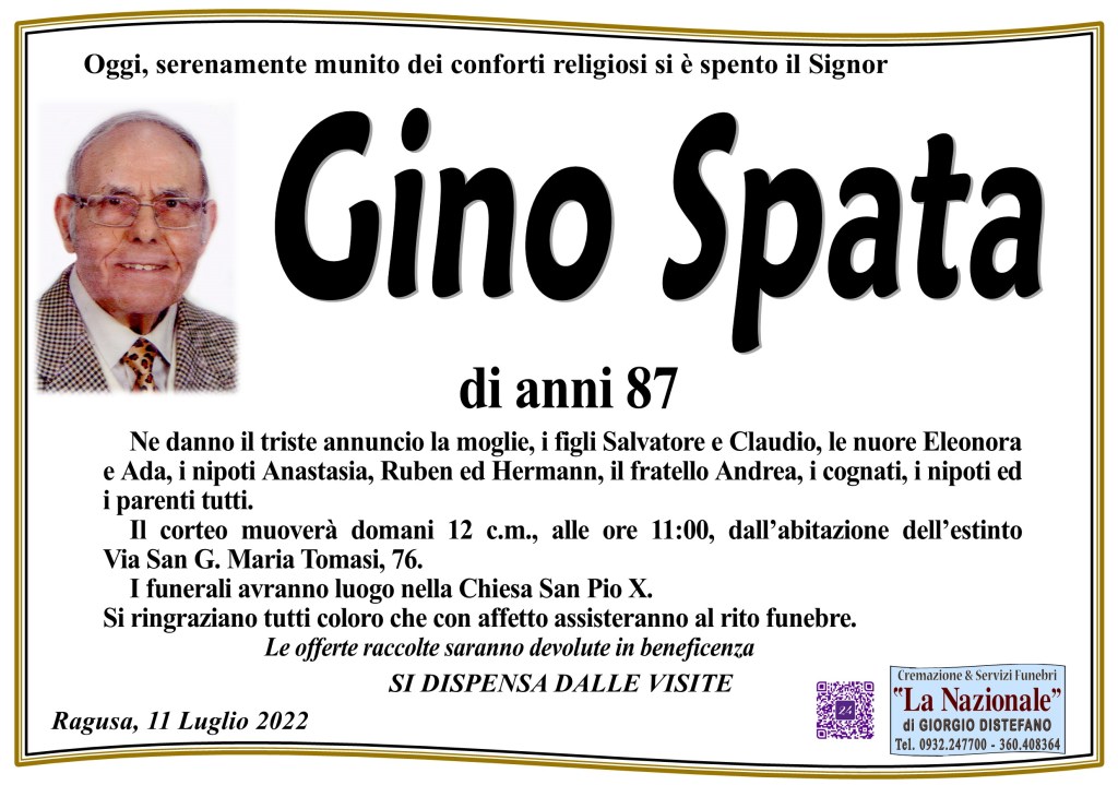 Necrologi: Gino Spata - Ragusa Oggi