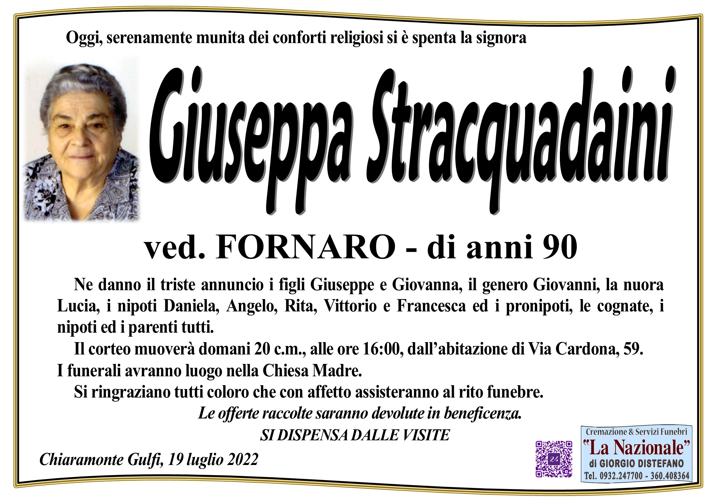 Necrologi: Giuseppa Stracquadaini