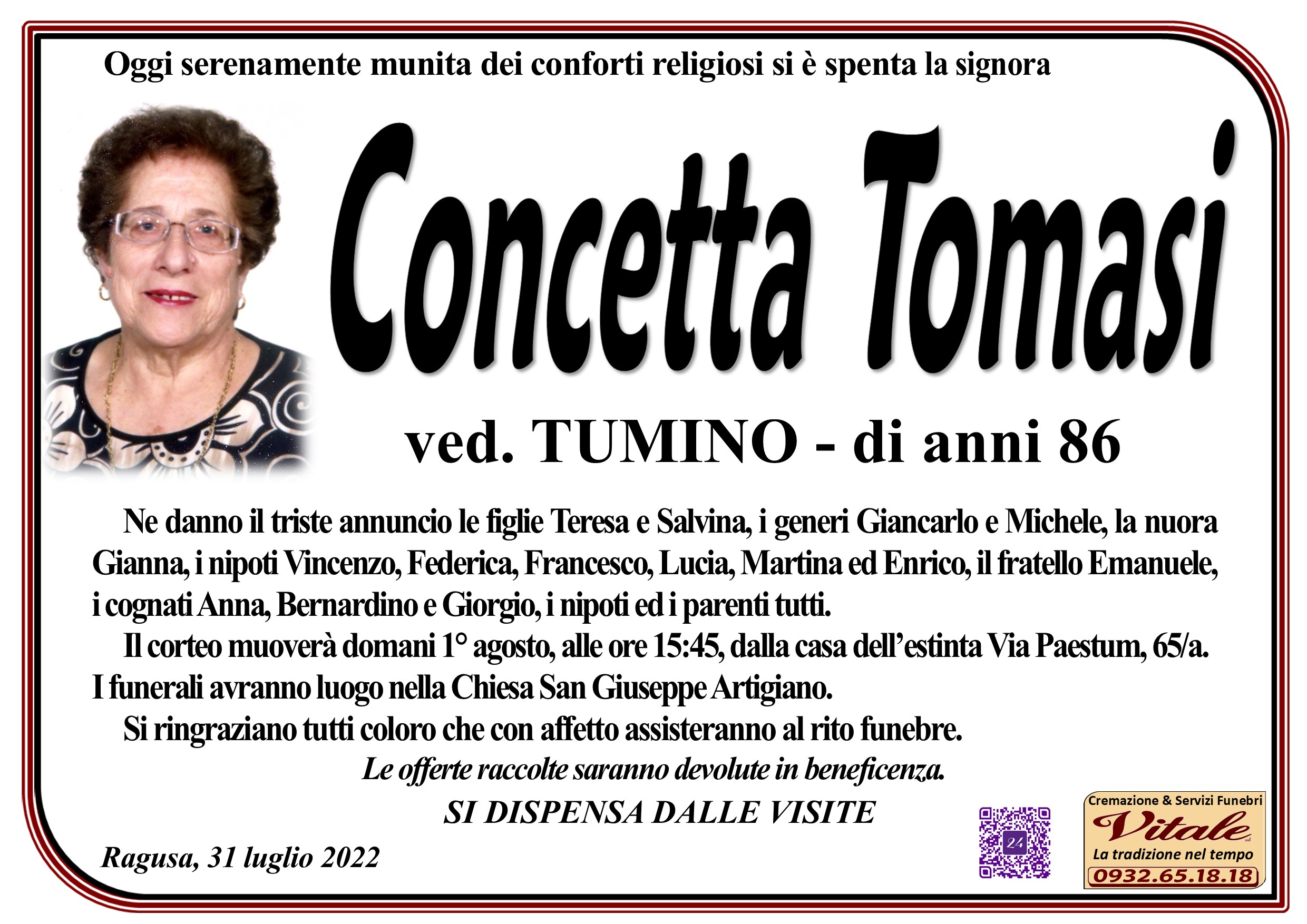Necrologi: Concetta Tomasi