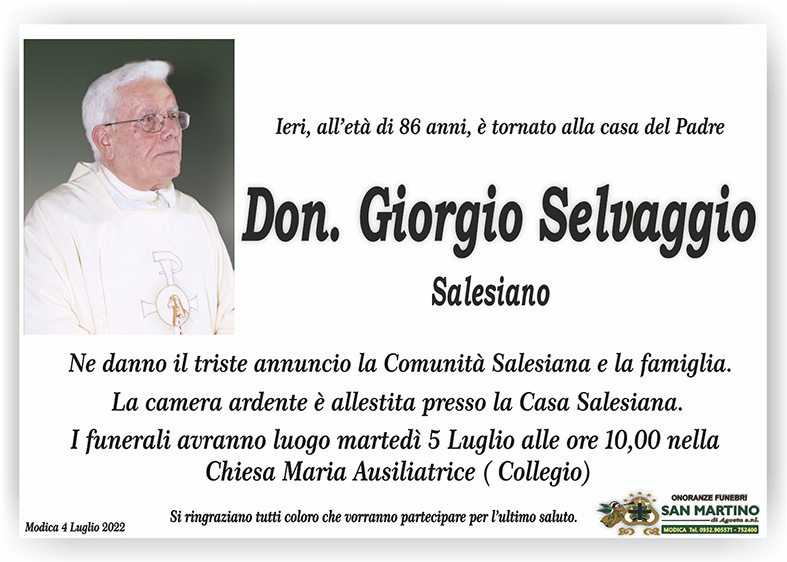 Necrologi: Don Giorgio Selvaggio
