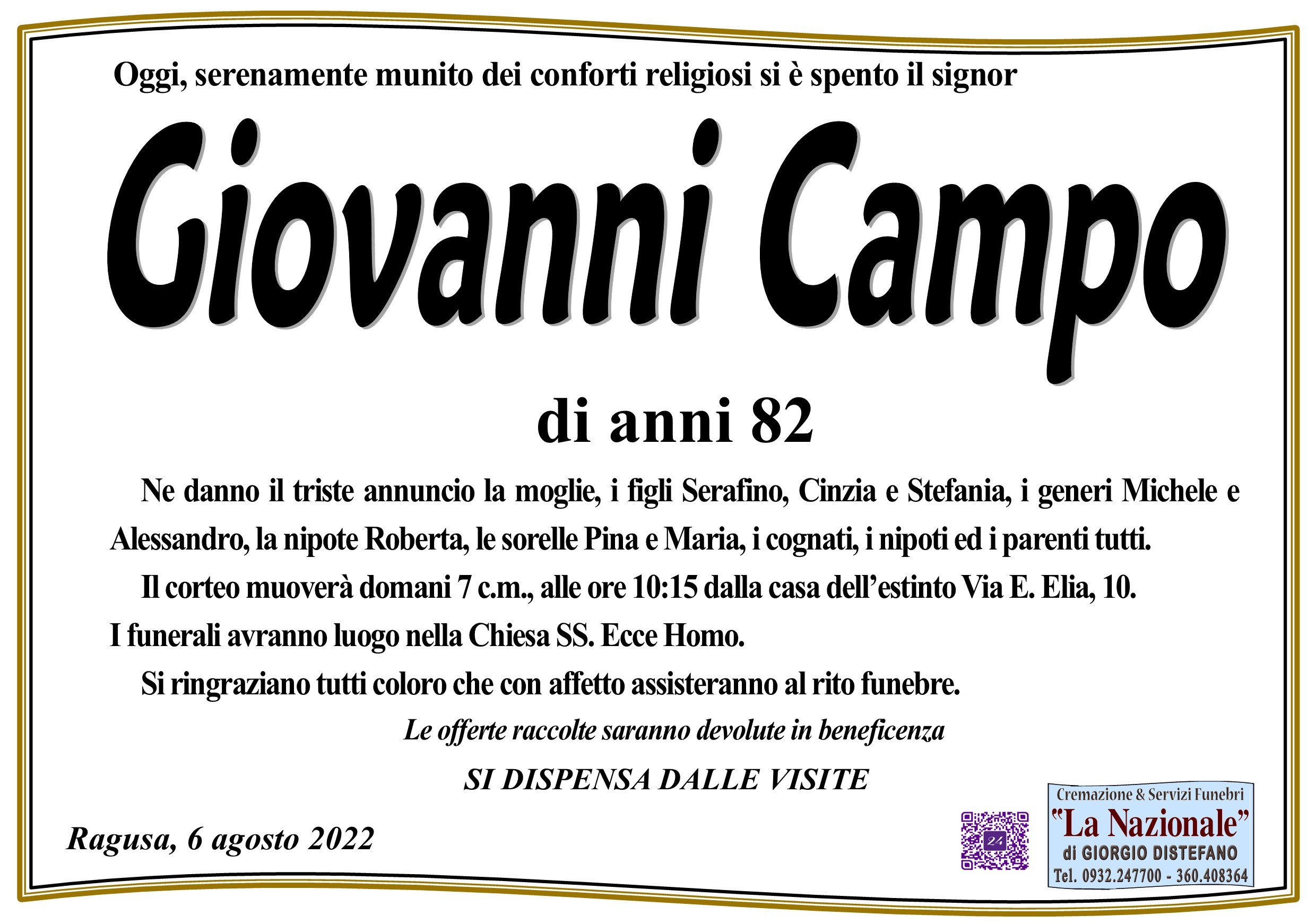 Necrologi: Giovanni Campo