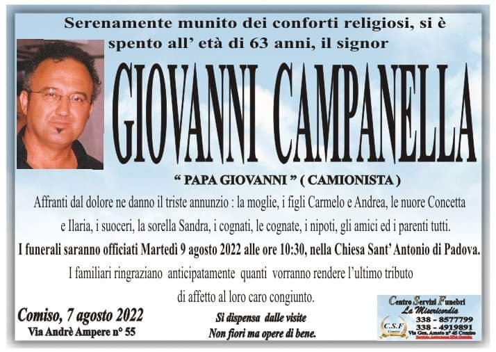 Necrologi: Giovanni Campanella