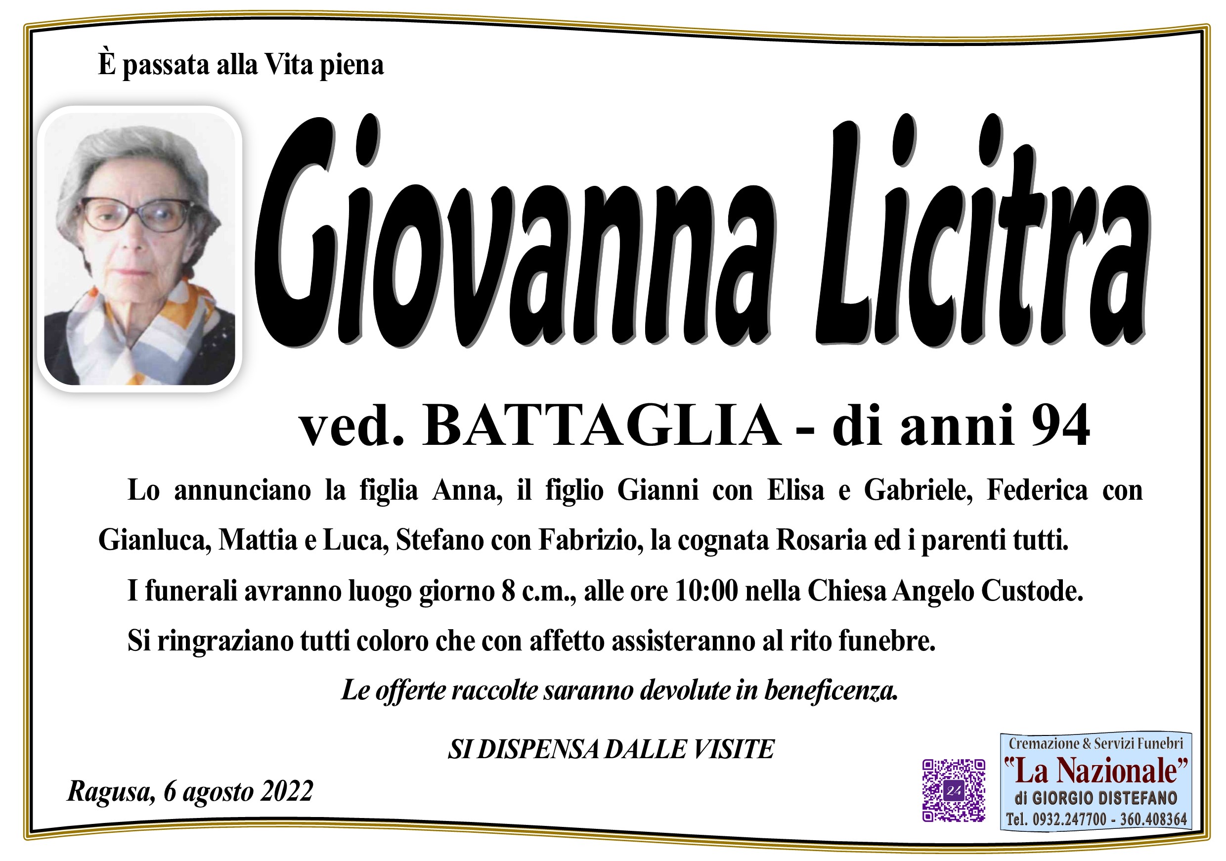 Necrologi: Giovanna Licitra