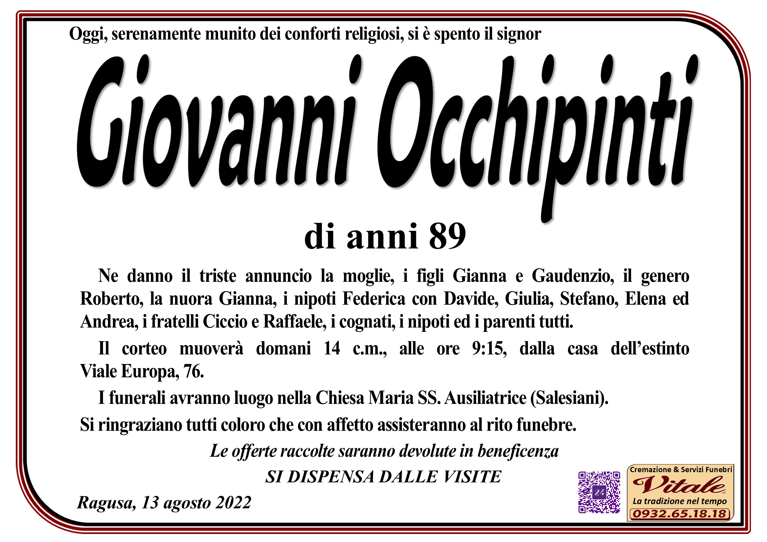 Necrologi: Giovanni Occhipinti