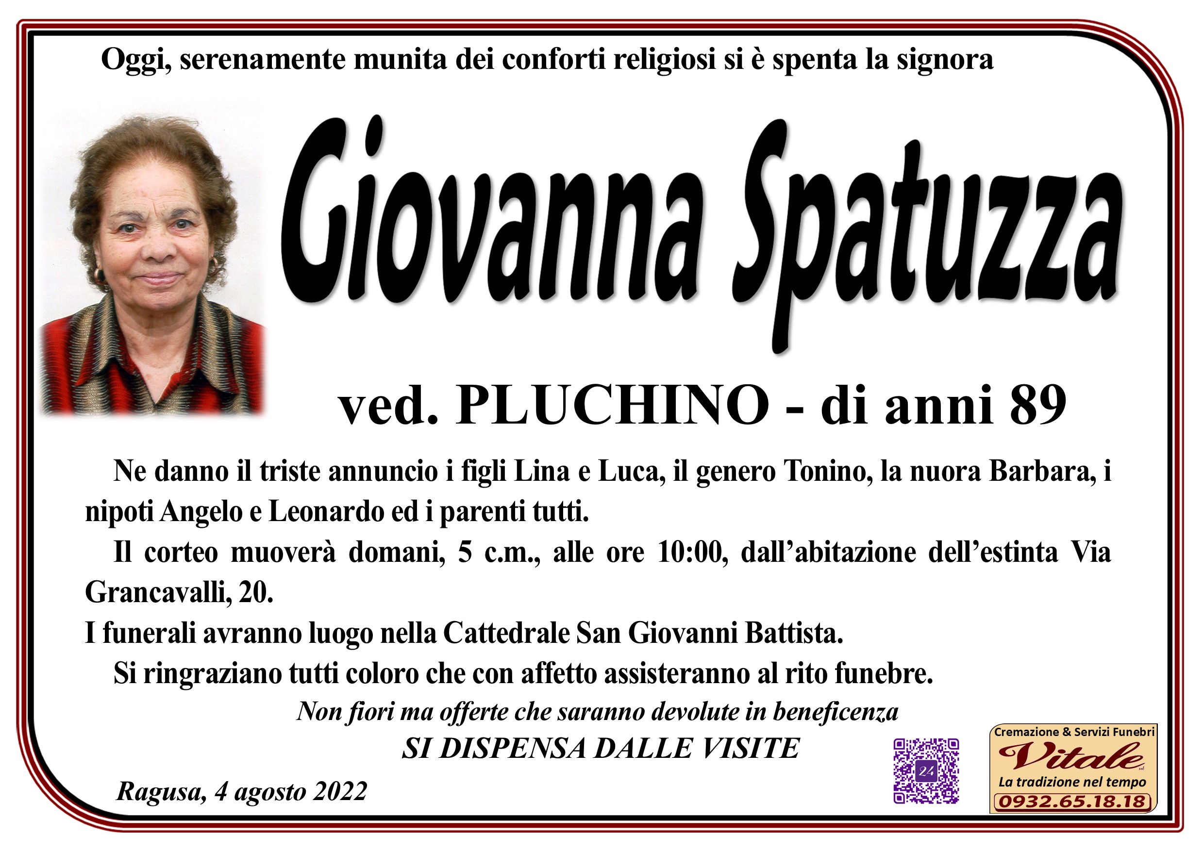 Necrologi: Giovanna Spatuzza