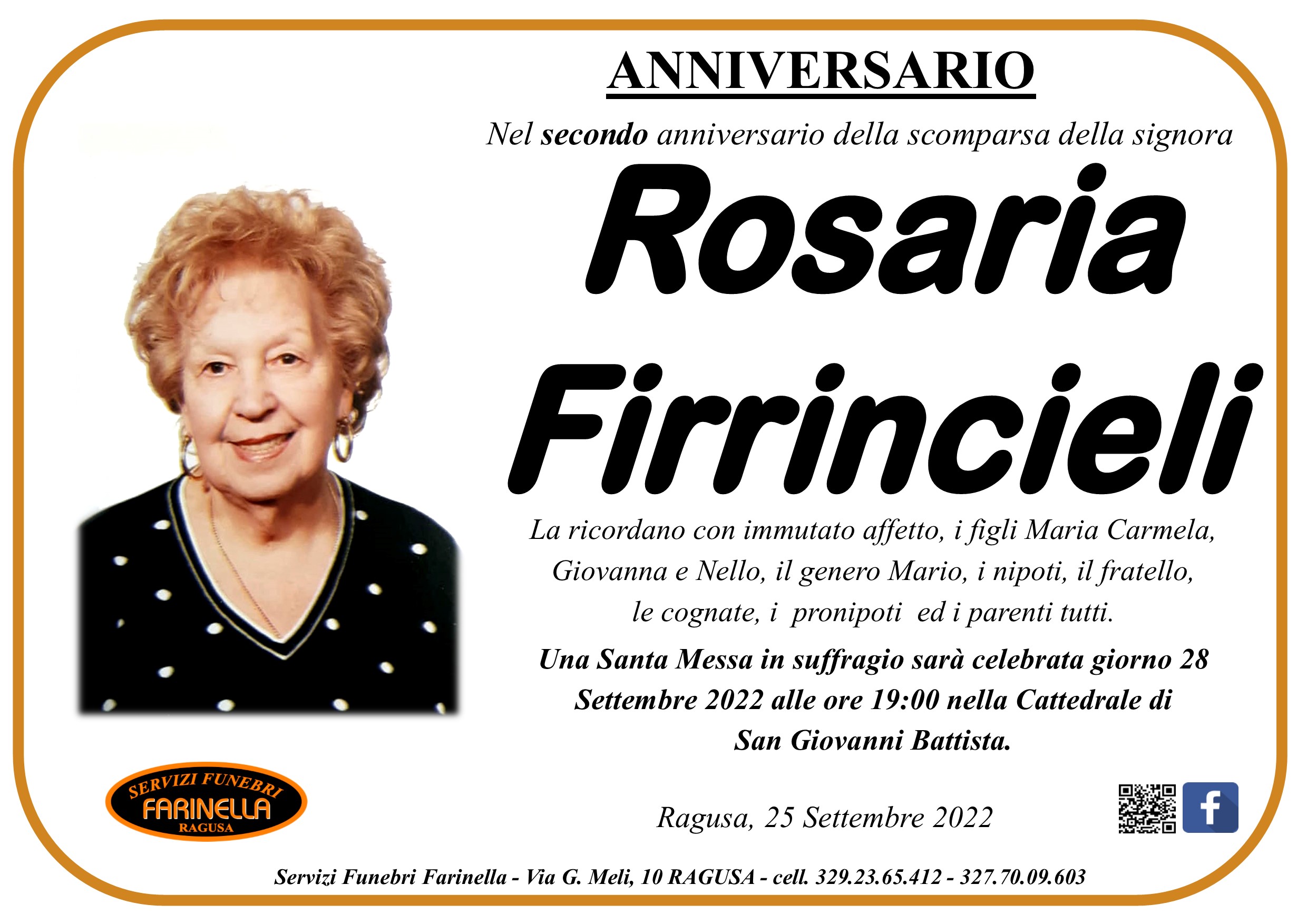 Necrologi: anniversario Rosaria Firrincieli
