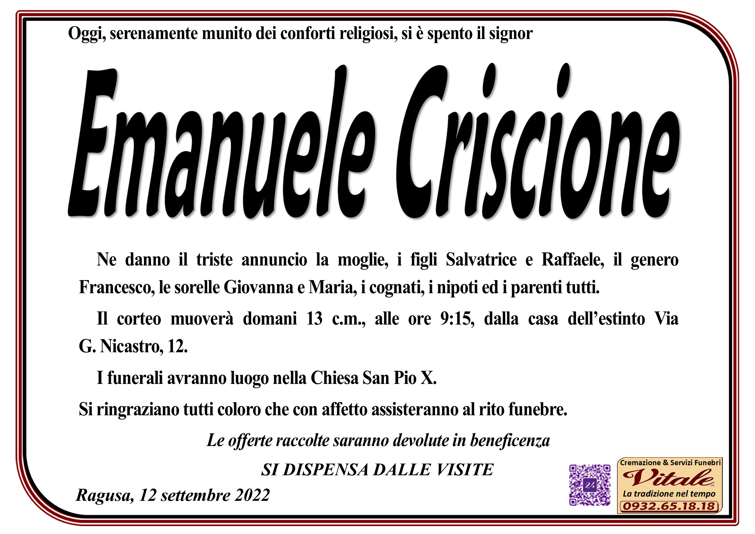 Necrologi: Emanuele Criscione