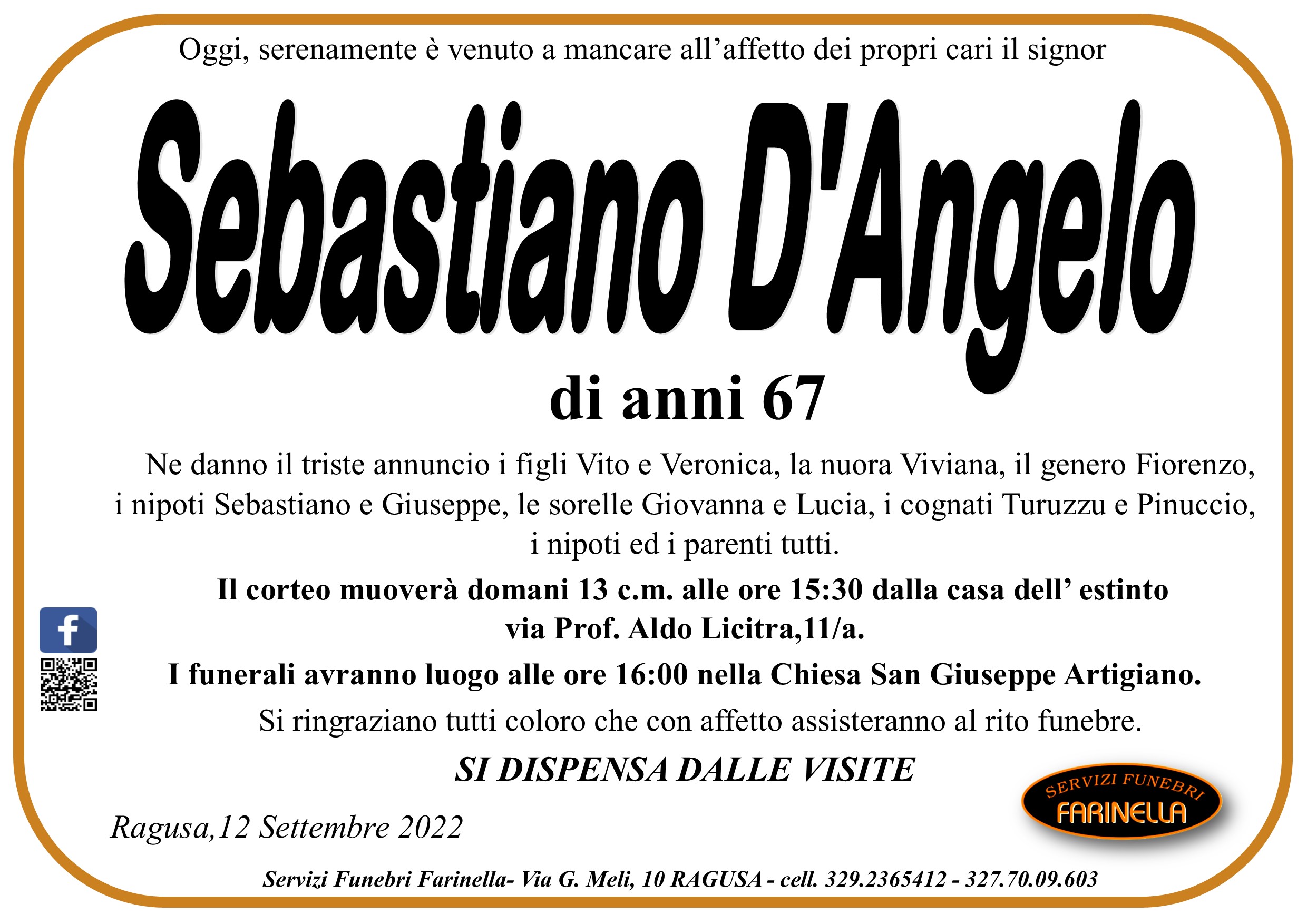 Necrologi: Sebastiano D’Angelo