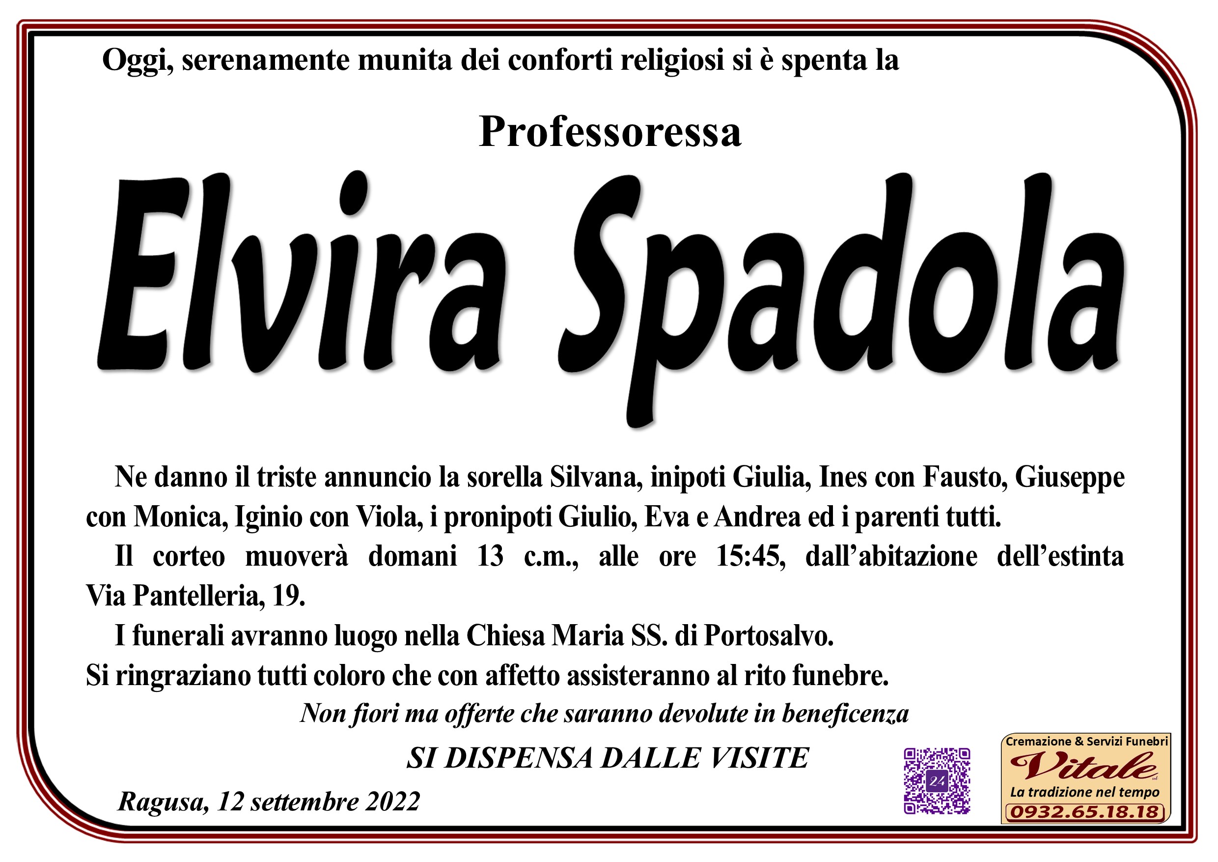 Necrologi: Elvira Spadola