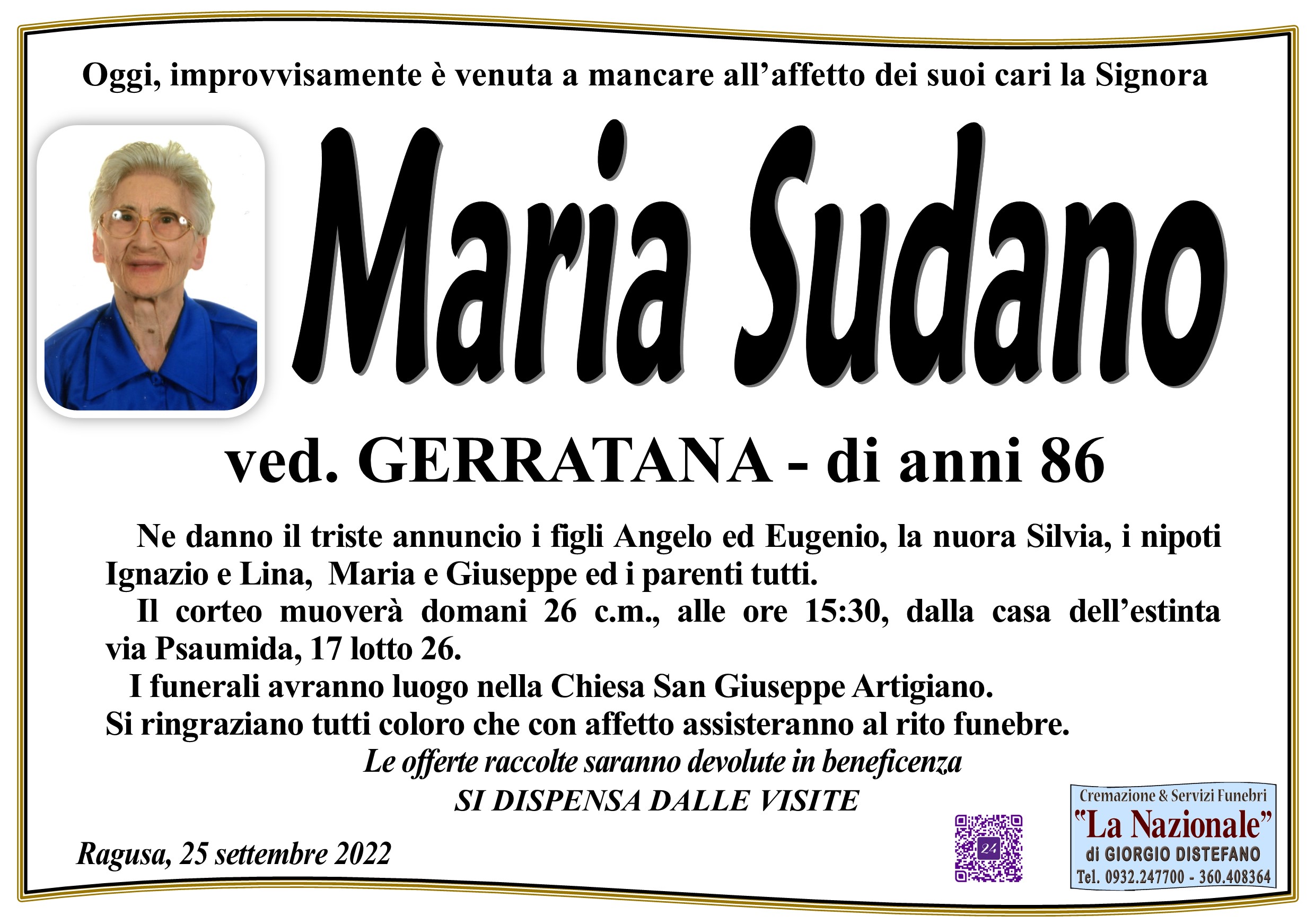 Necrologi: Maria Sudano