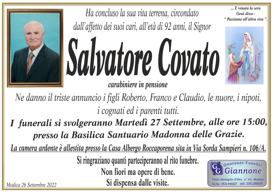 Necrologi: Salvatore Covato