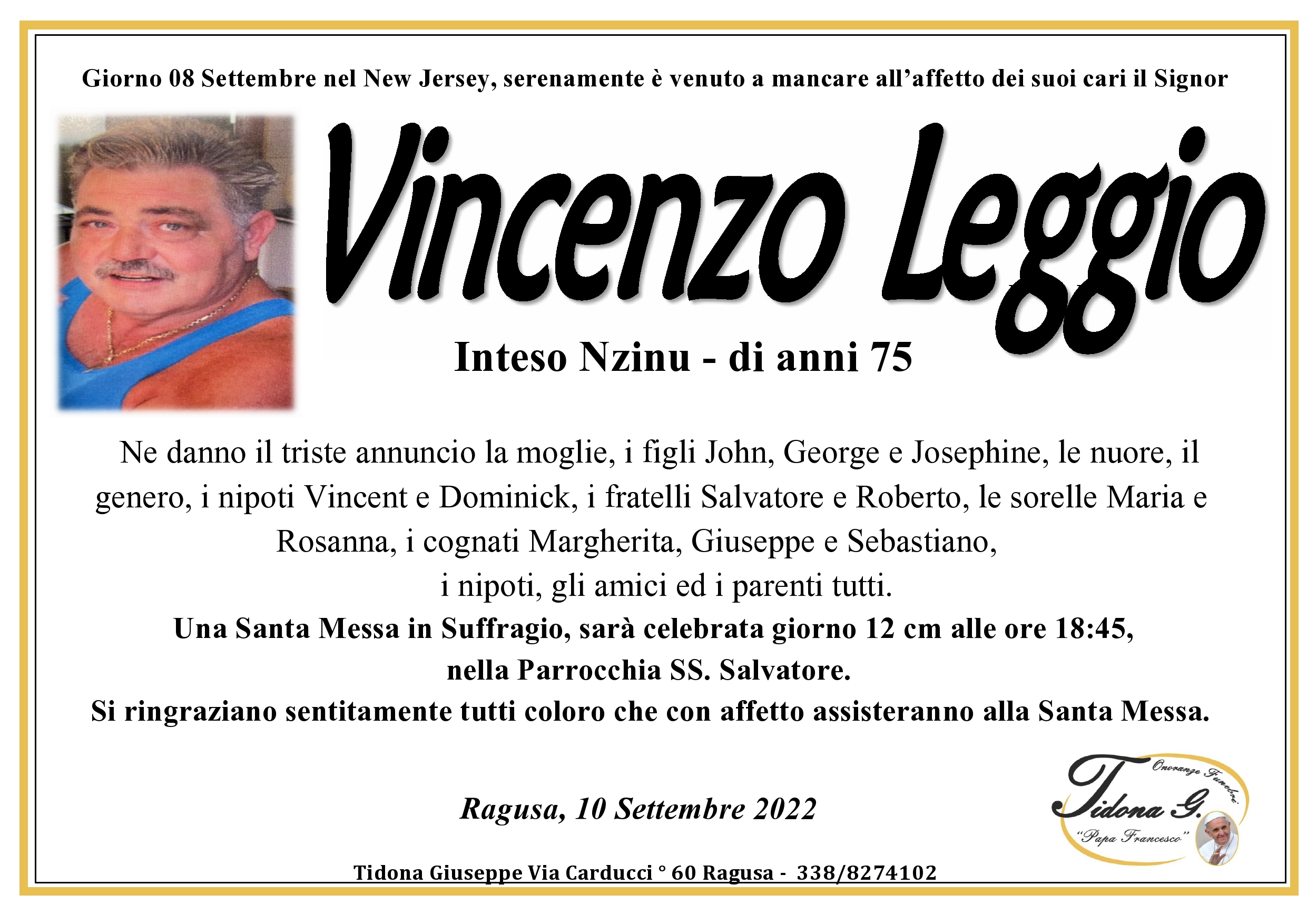 Necrologi: Vincenzo Leggio