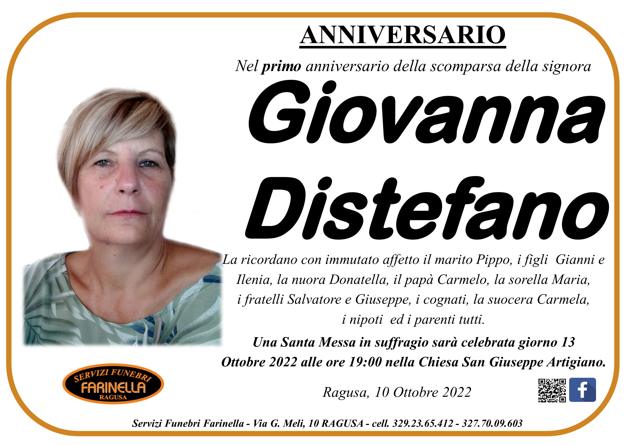 Necrologi, Anniversario: Giovanna Distefano