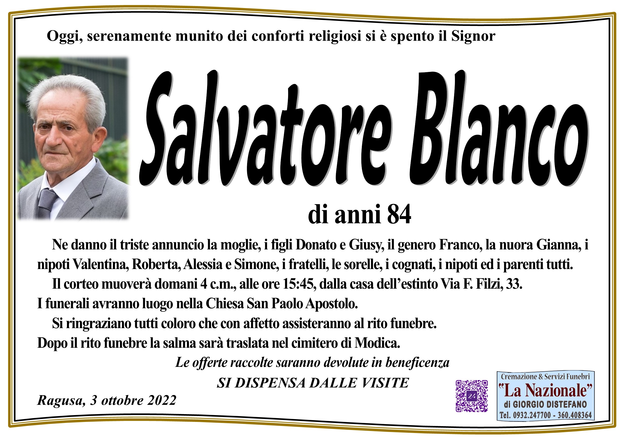 Necrologi: Salvatore Blanco