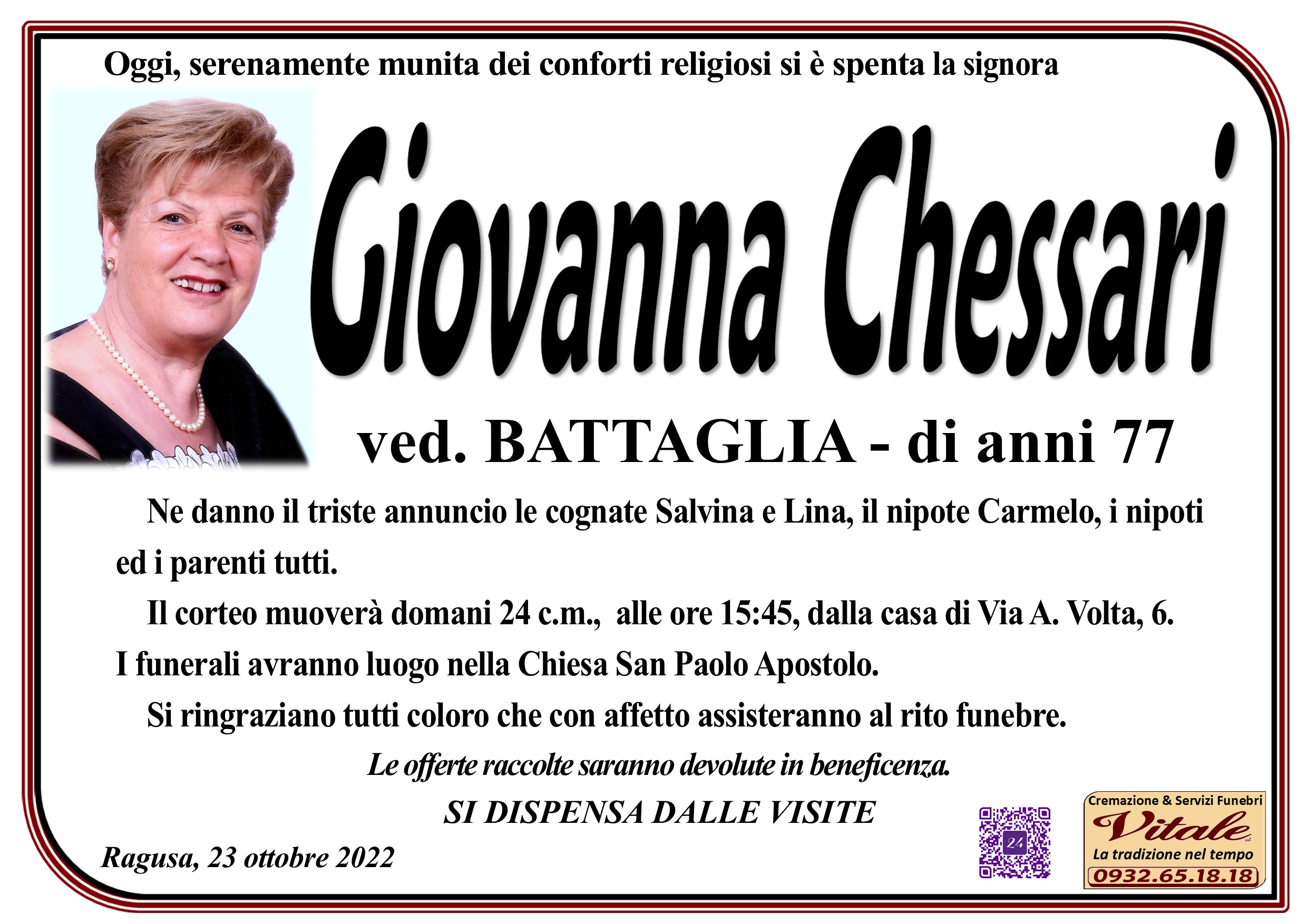 Necrologi: Giovanna Chessari