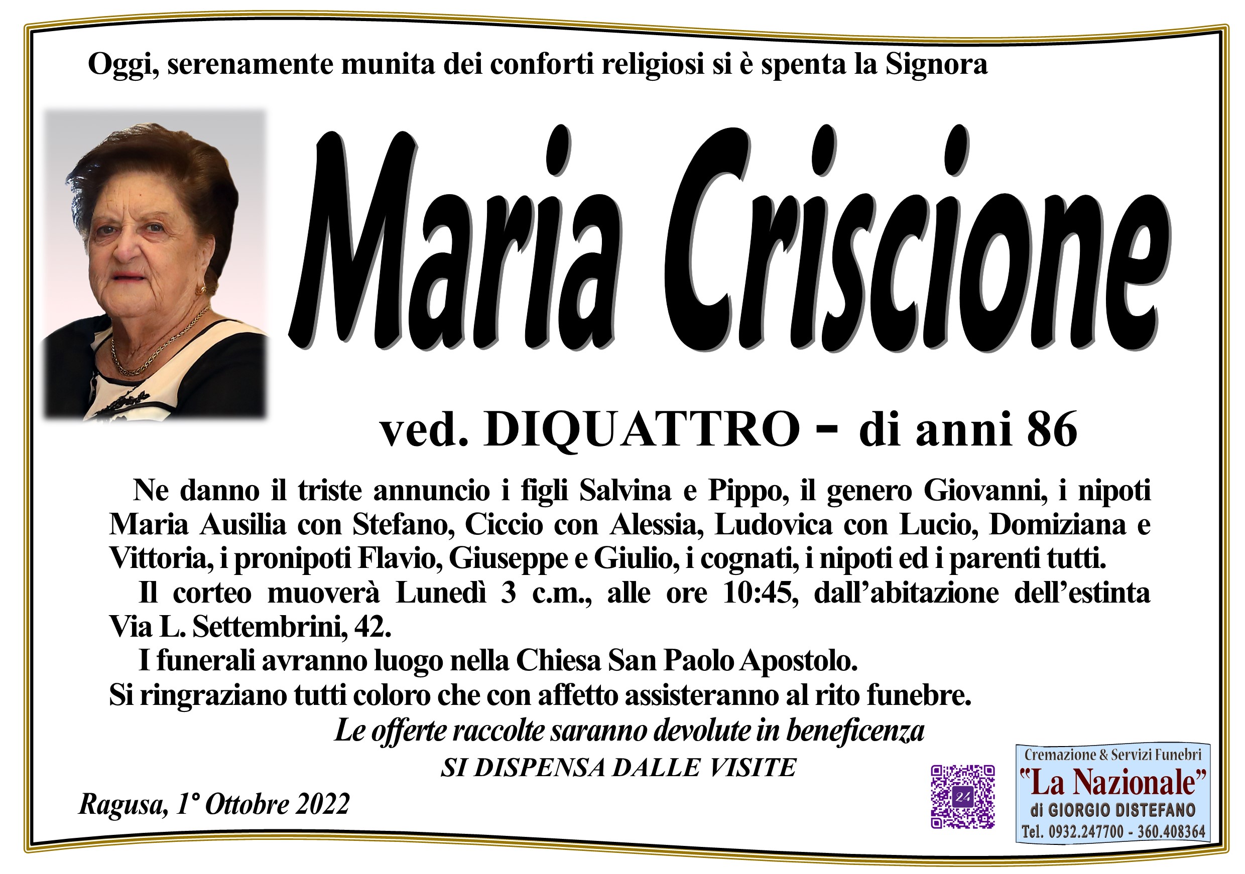 Necrologi: Maria Criscione