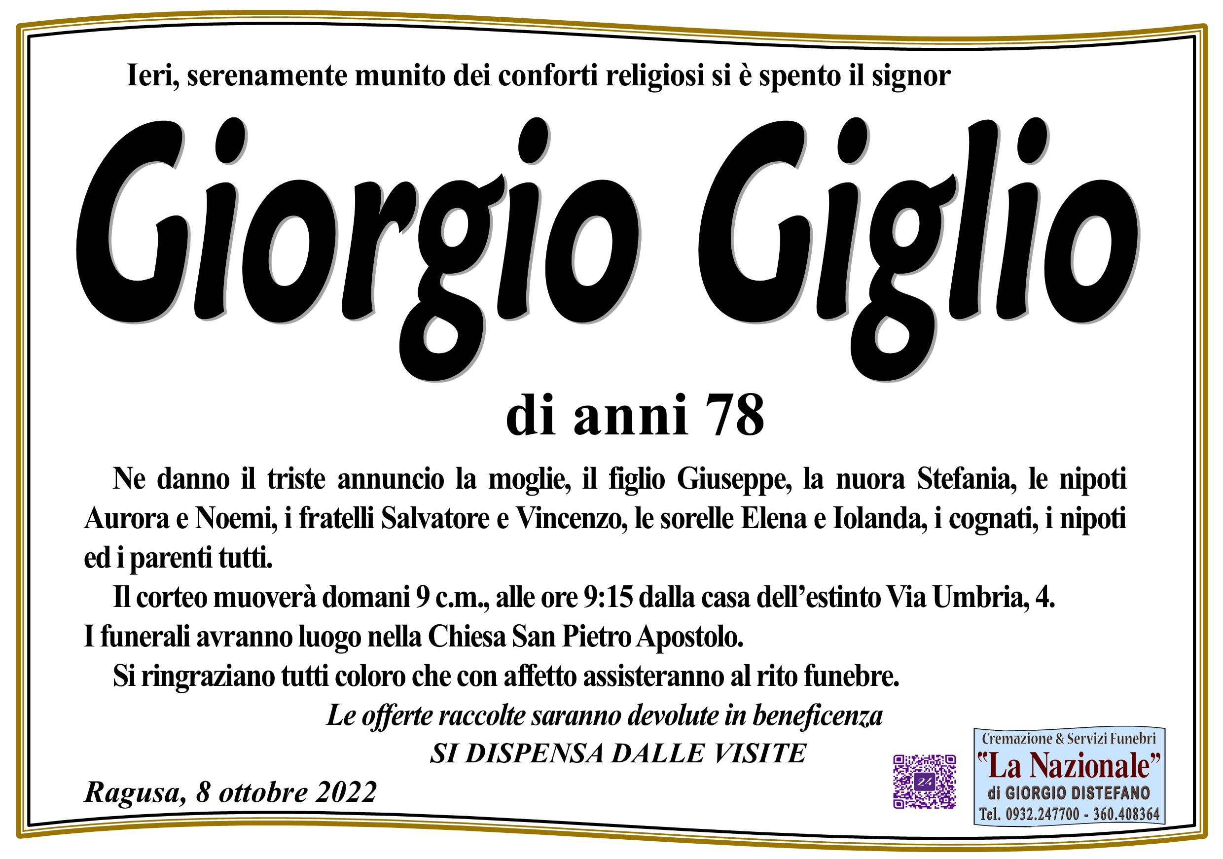 Necrologi: Giorgio Giglio