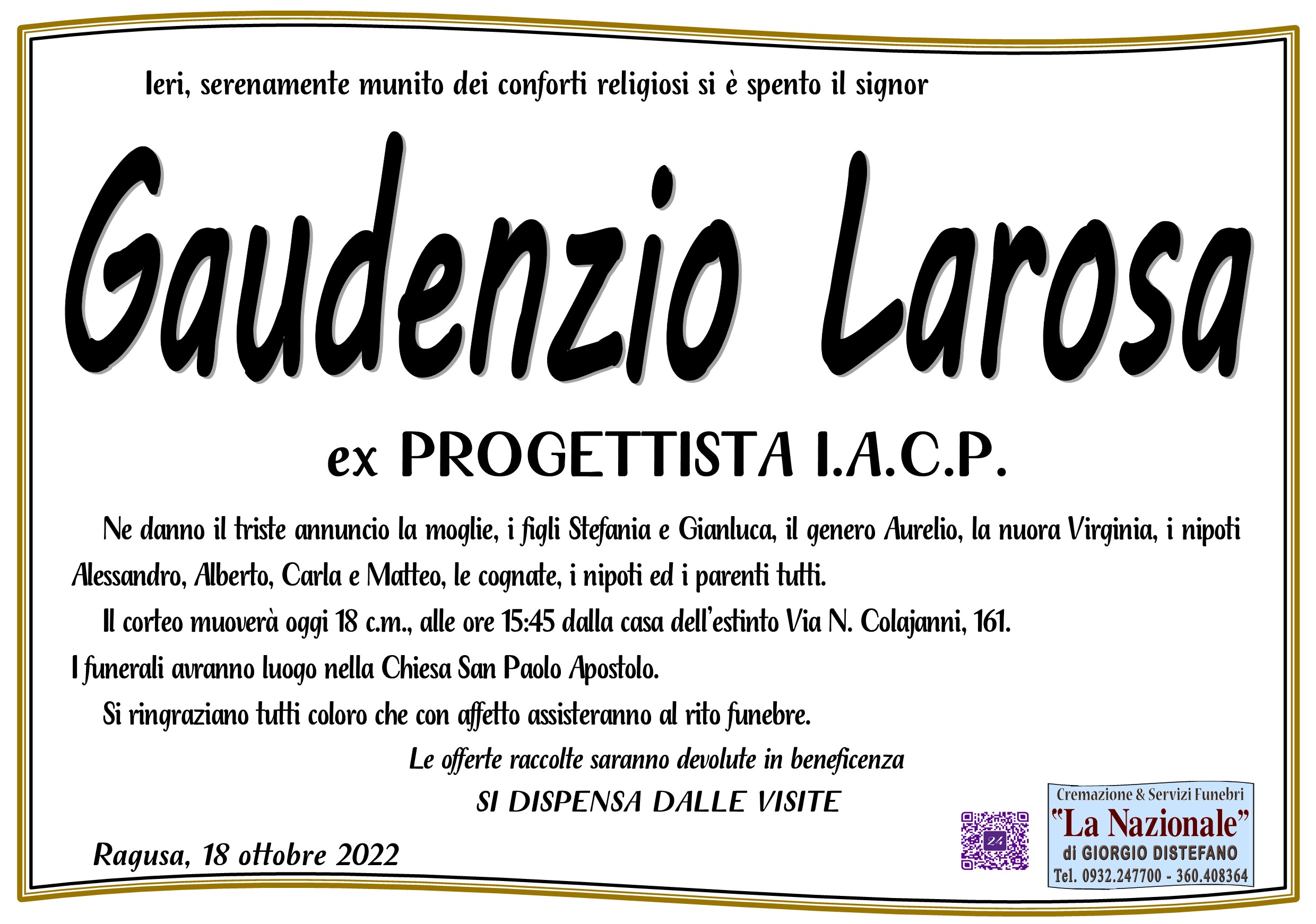 Necrologi: Gaudenzio Larosa