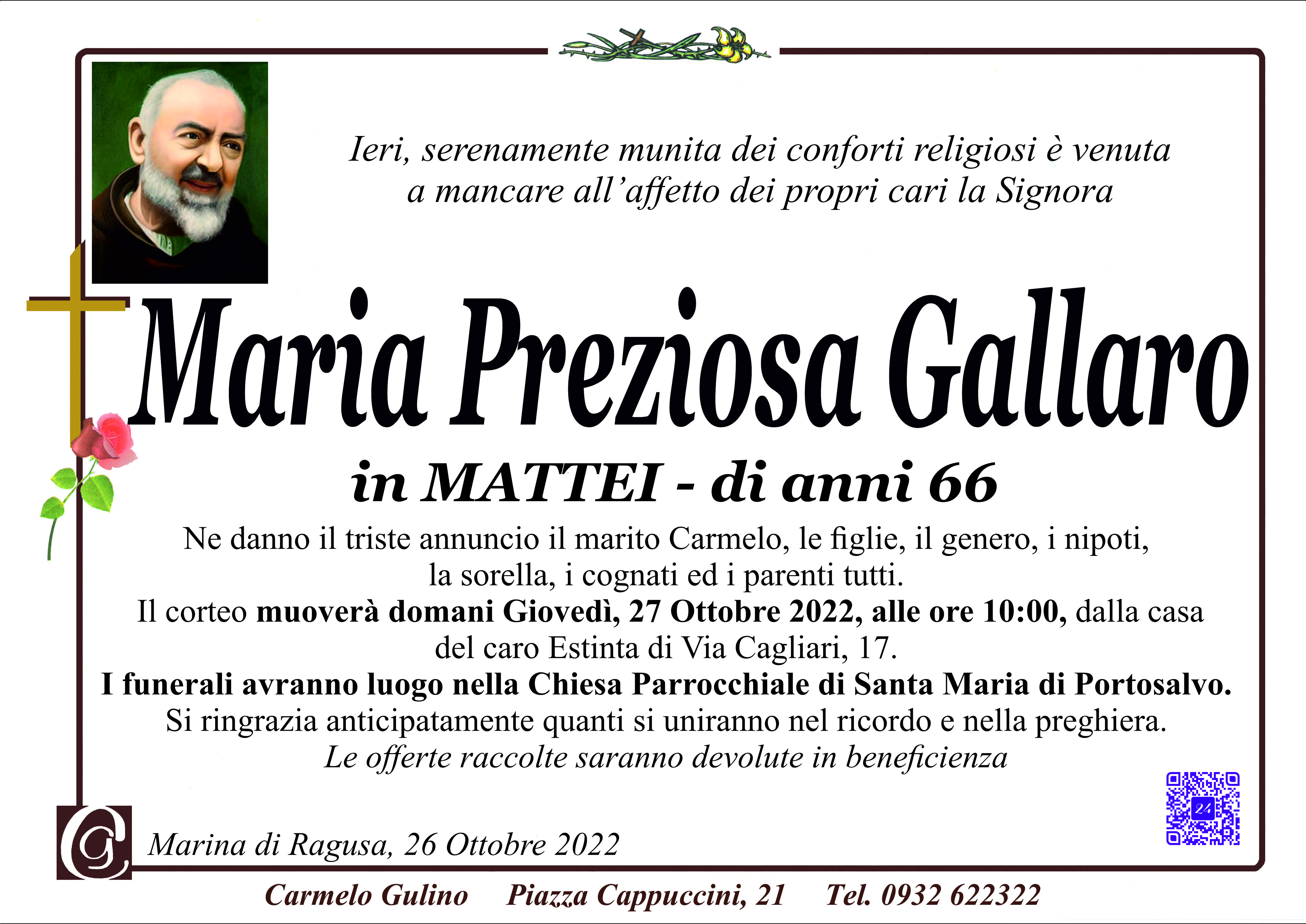 Necrologi: Maria Preziosa Gallaro