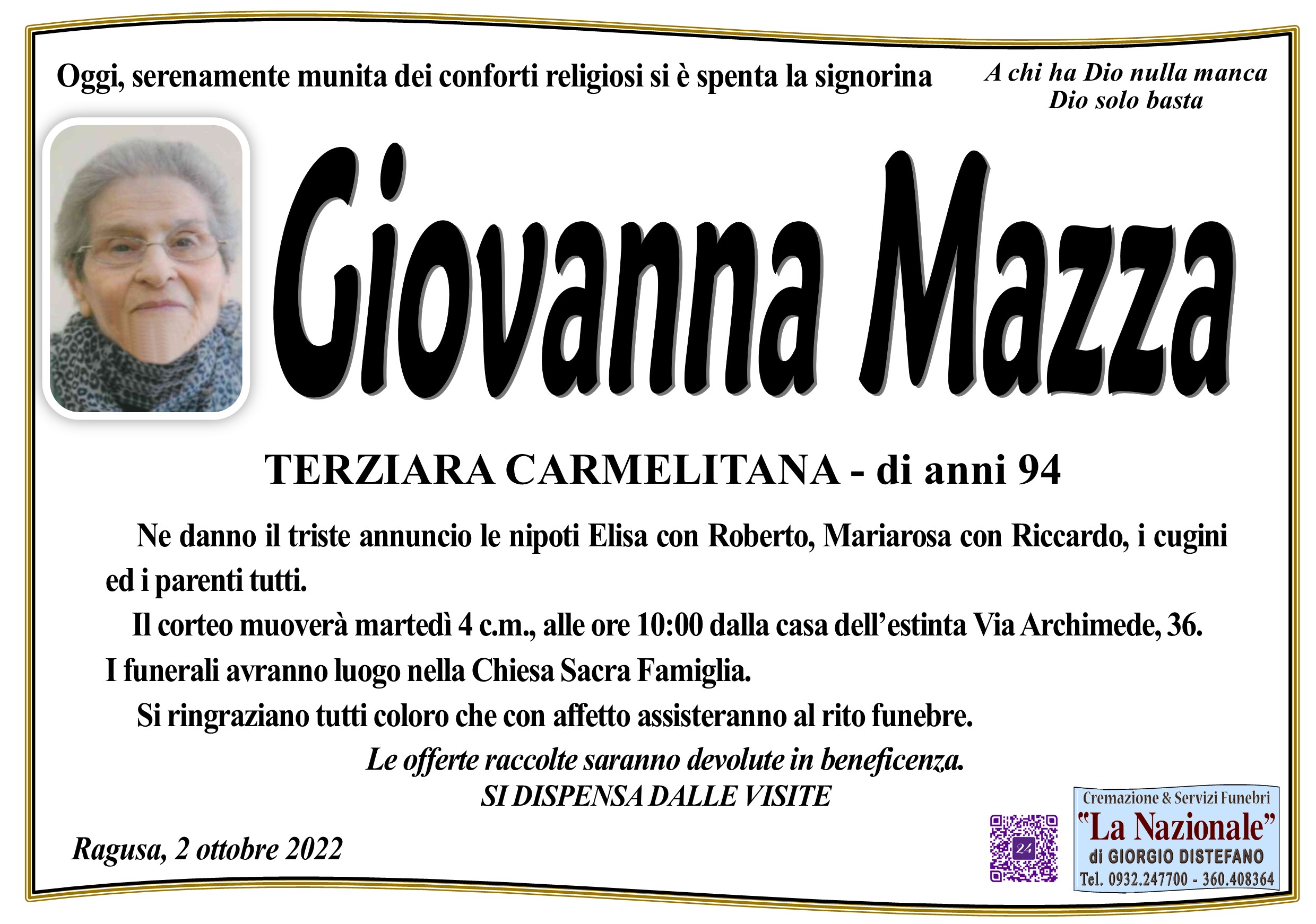 Necrologi: Giovanna Mazza