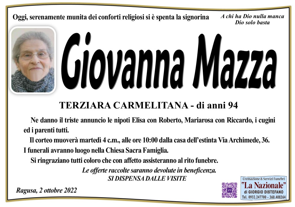 Necrologi: Giovanna Mazza - Ragusa Oggi