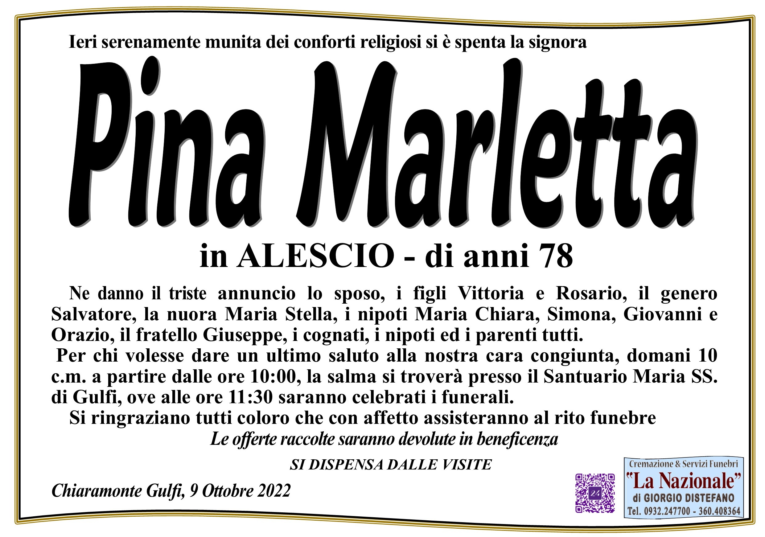 Necrologi: Pina Marletta