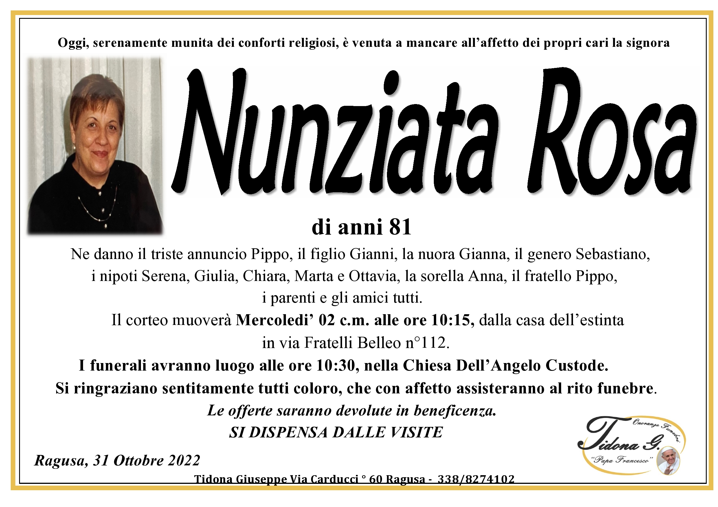 Necrologi: Nunziata Rosa