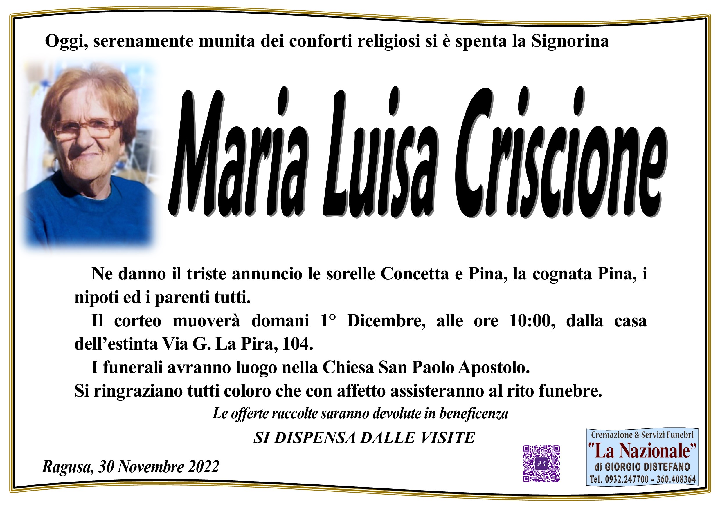 Necrologi: Maria Luisa Criscione