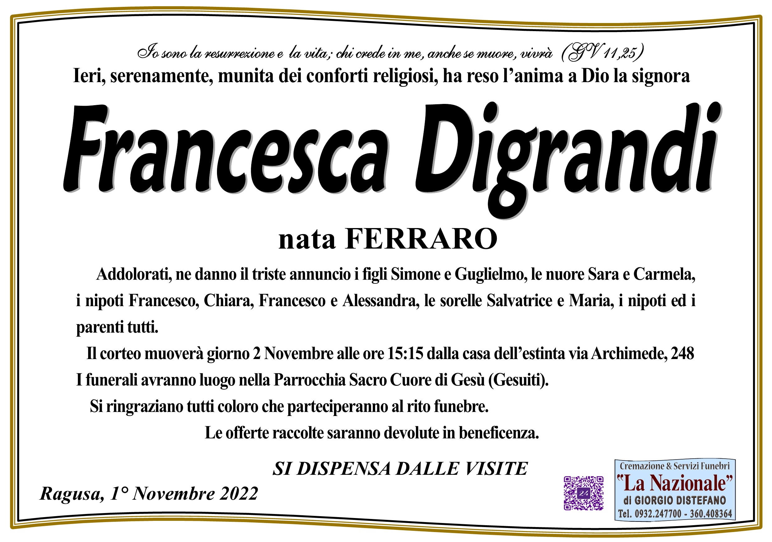 Necrologi: Francesca Digrandi