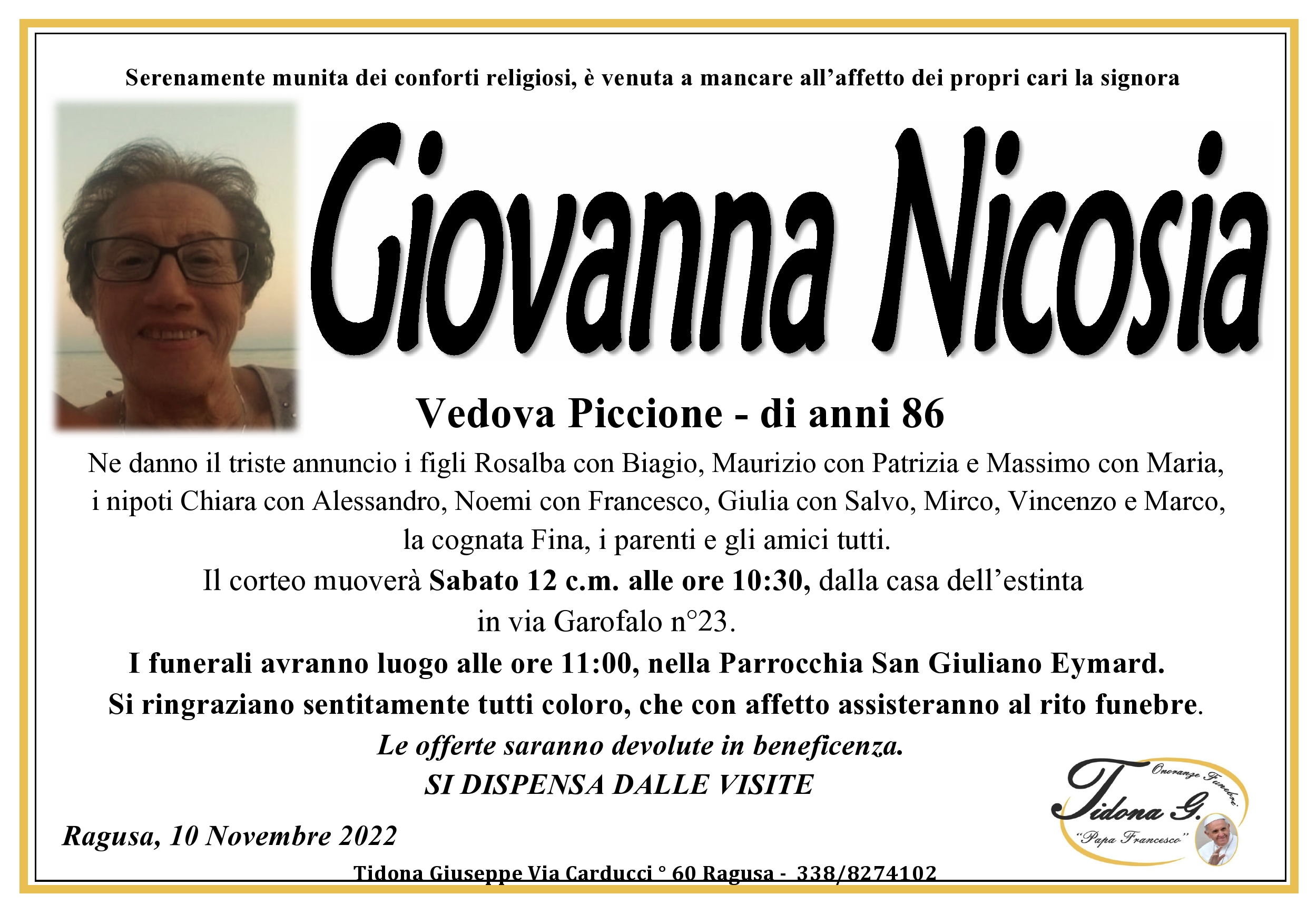 Necrologi: Giovanna Nicosia