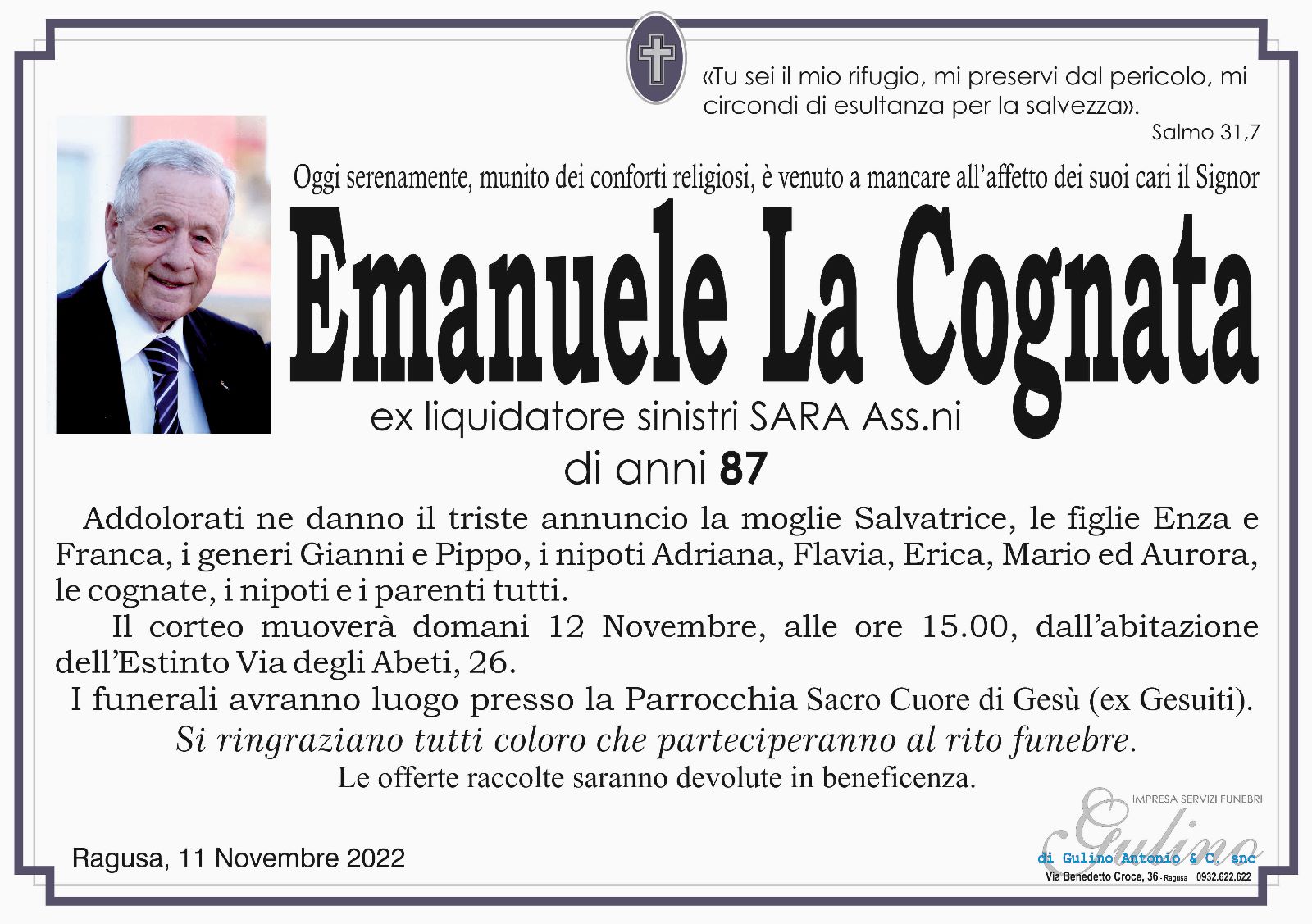 Necrologi: Emauele La Cognata