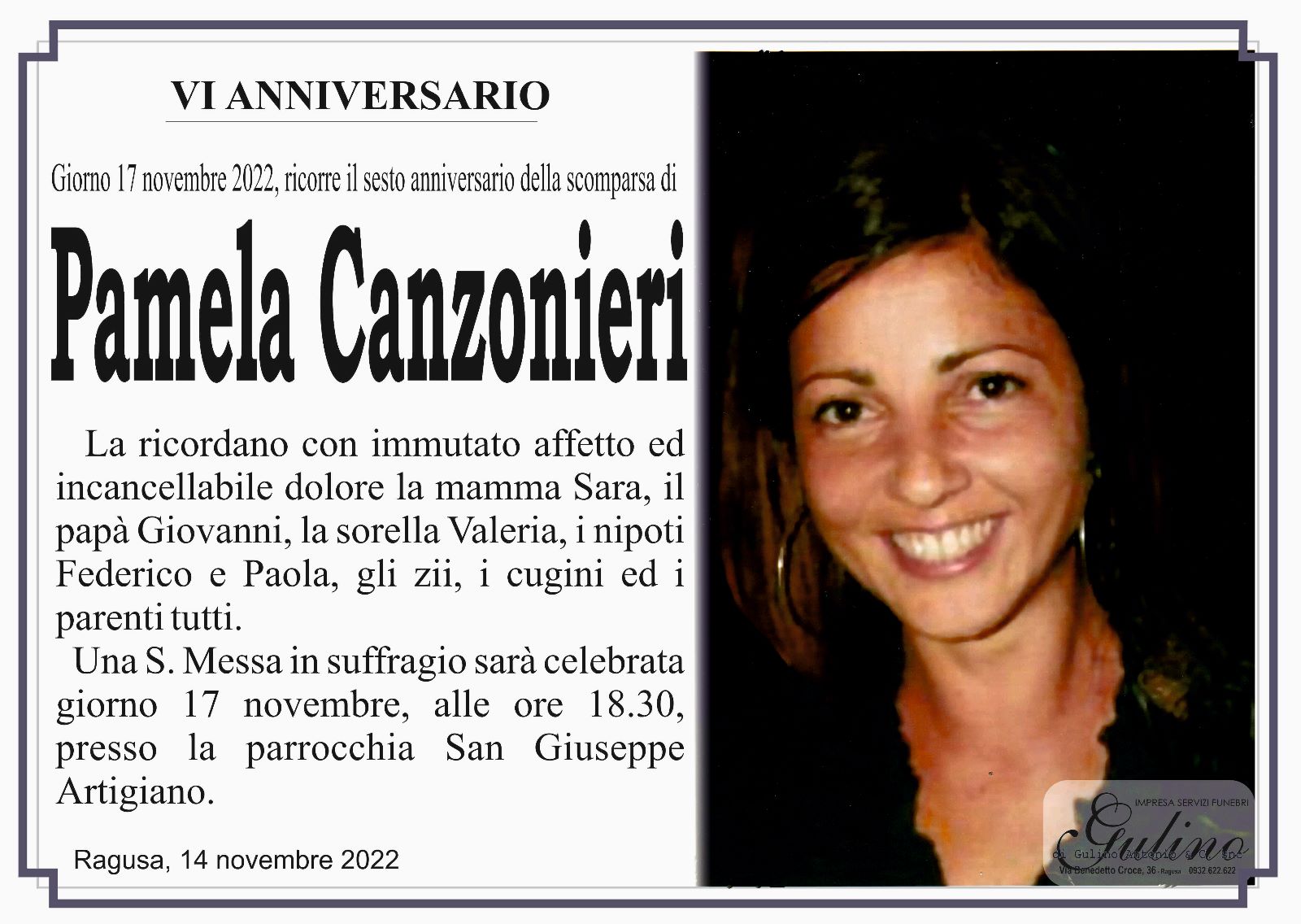 Necrologi: anniversario Paola Canzonieri